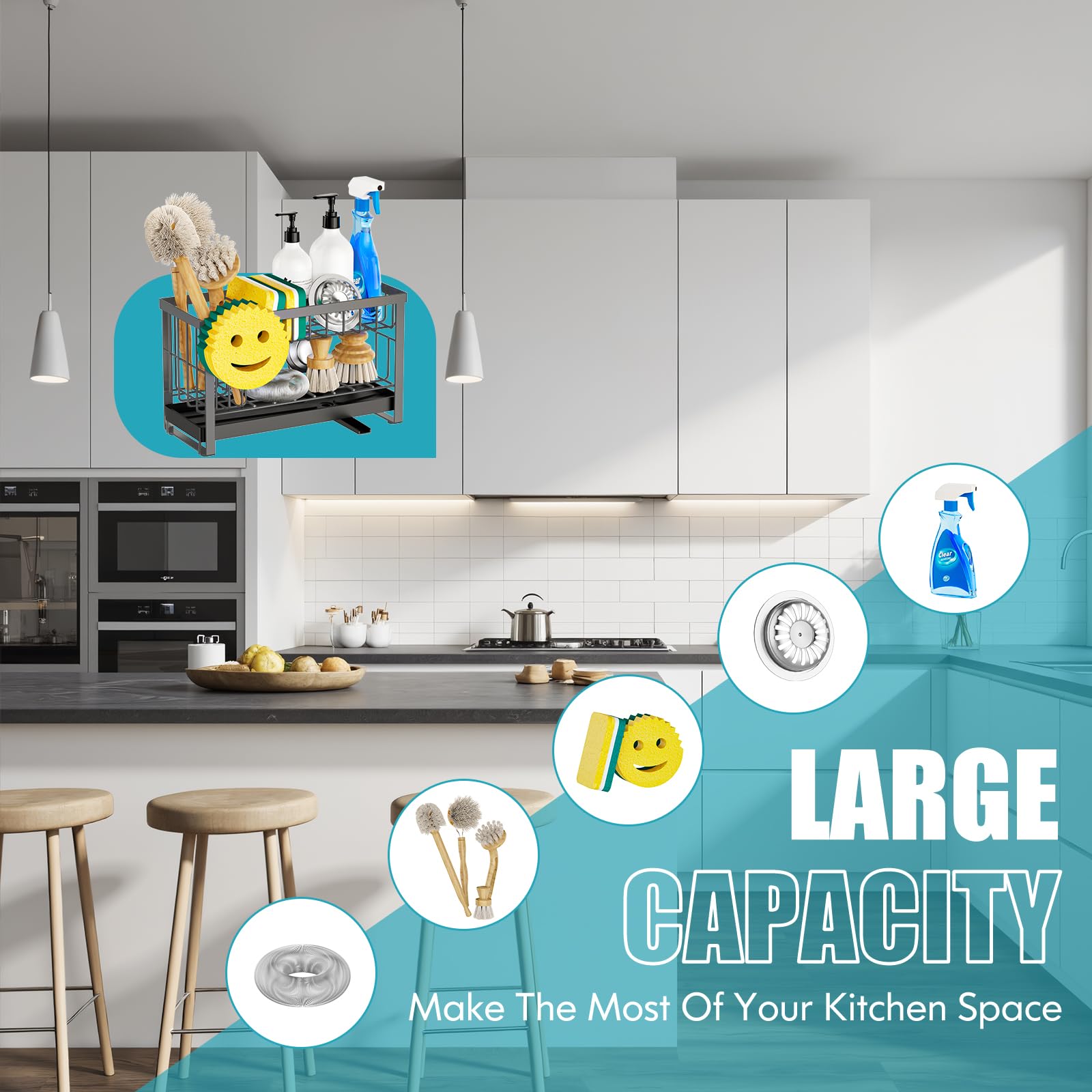 Sponge Holder for Kitchen Sink with Flexible Smiley Face