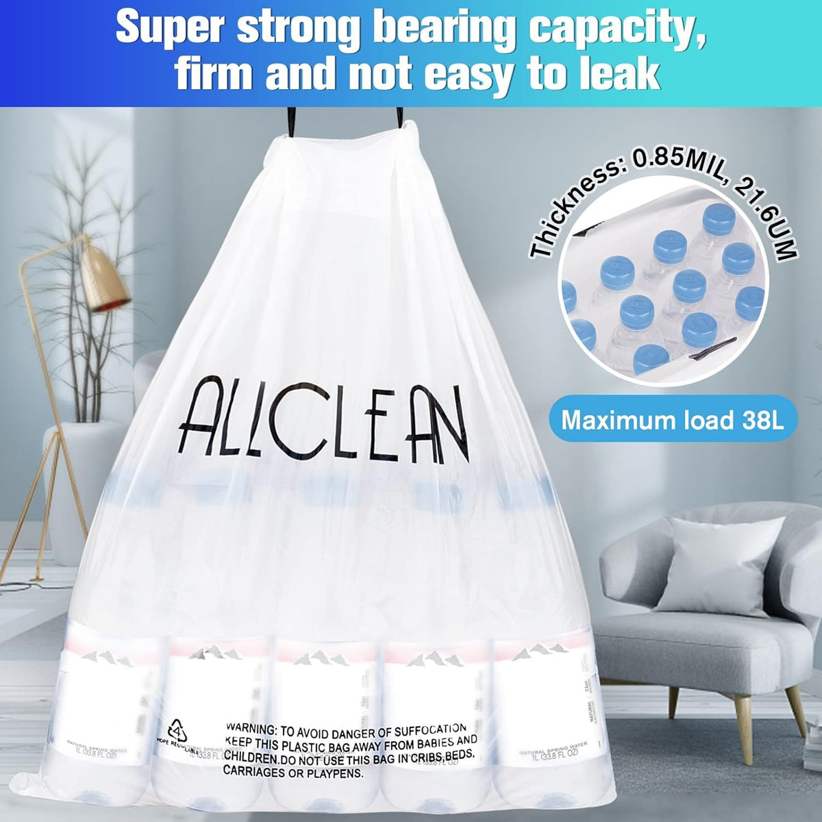 Trash Bags 10 Gallon Medium Kitchen Drawstring Garbage Bag Fit 8