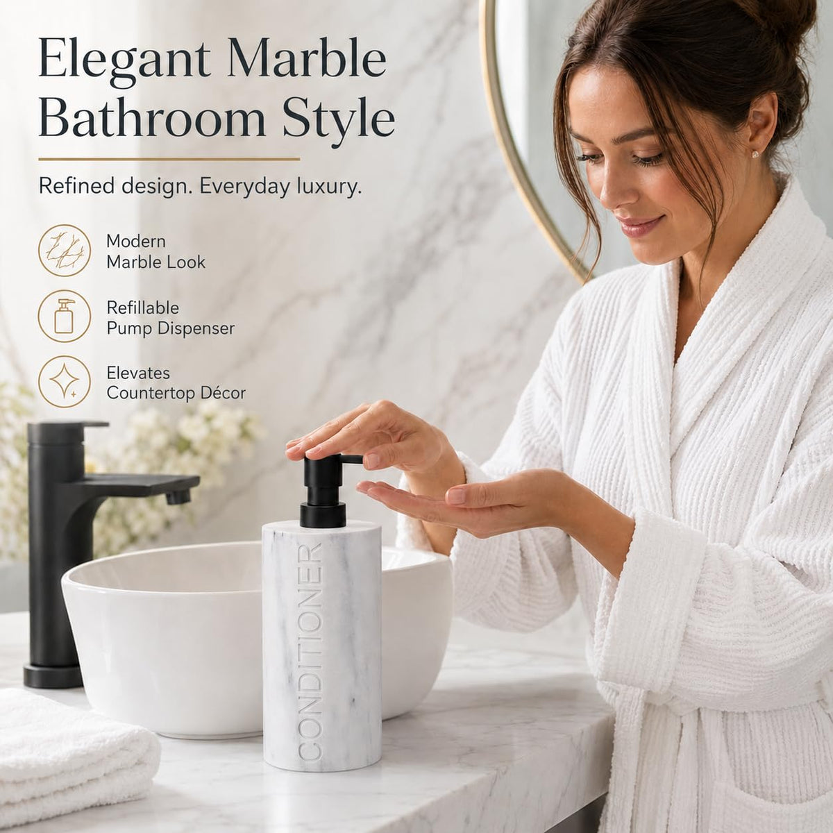 Conditioner Dispenser Luxurious Refillable Pump Bottle with Embossed Text