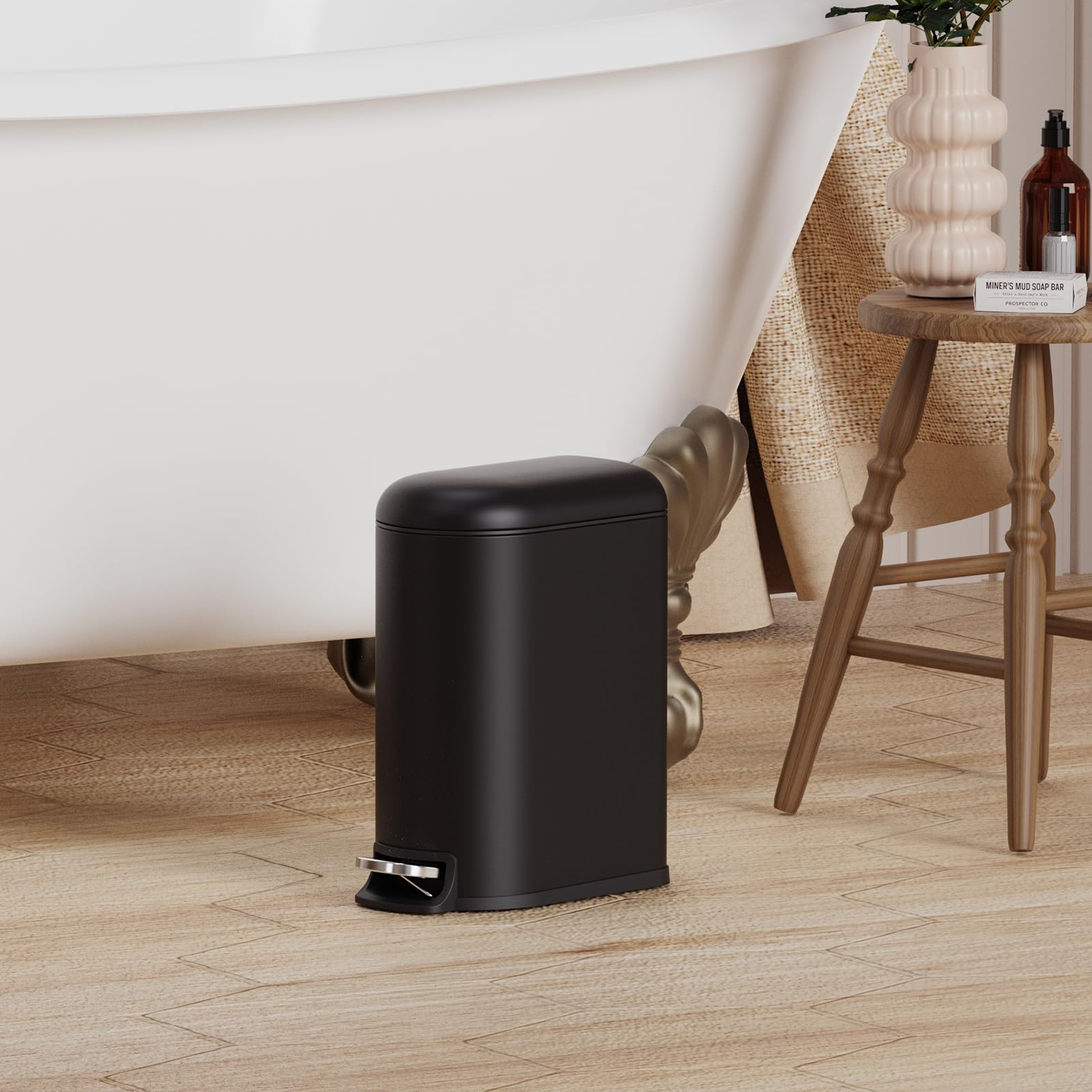 Small Bathroom Trash Can with Lid Soft Close