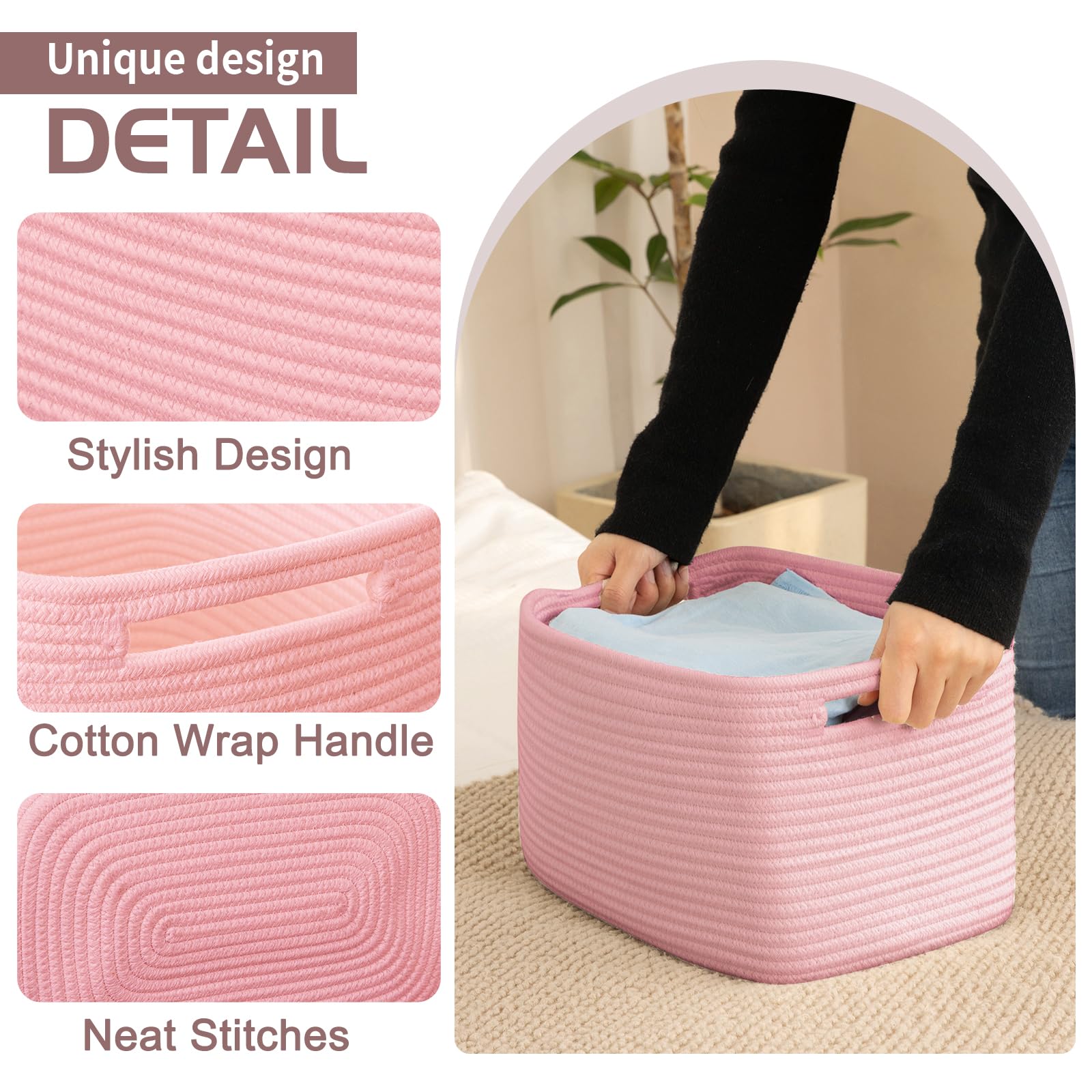 4 Pack Storage Baskets for Organizing 15L Cube Storage Bins Pink (4 Count)