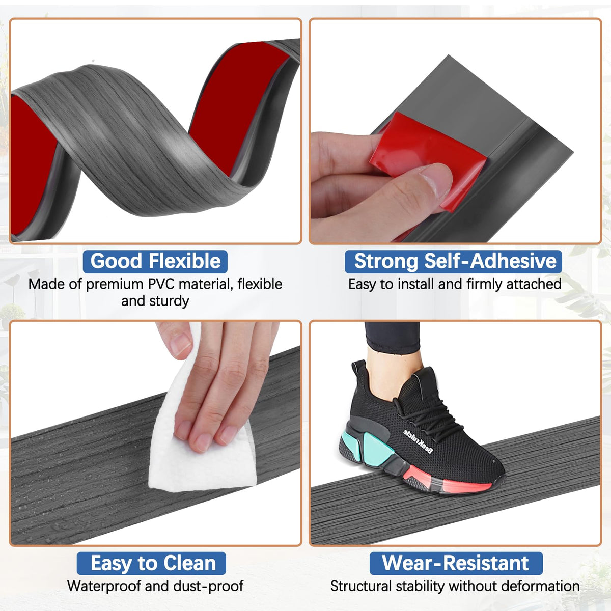 Vinyl Door Threshold Flooring Transition Strip Self Adhesive Carpet Edging Strip for Laminate Doorway Edge Threshold from 2 (10 Foot)