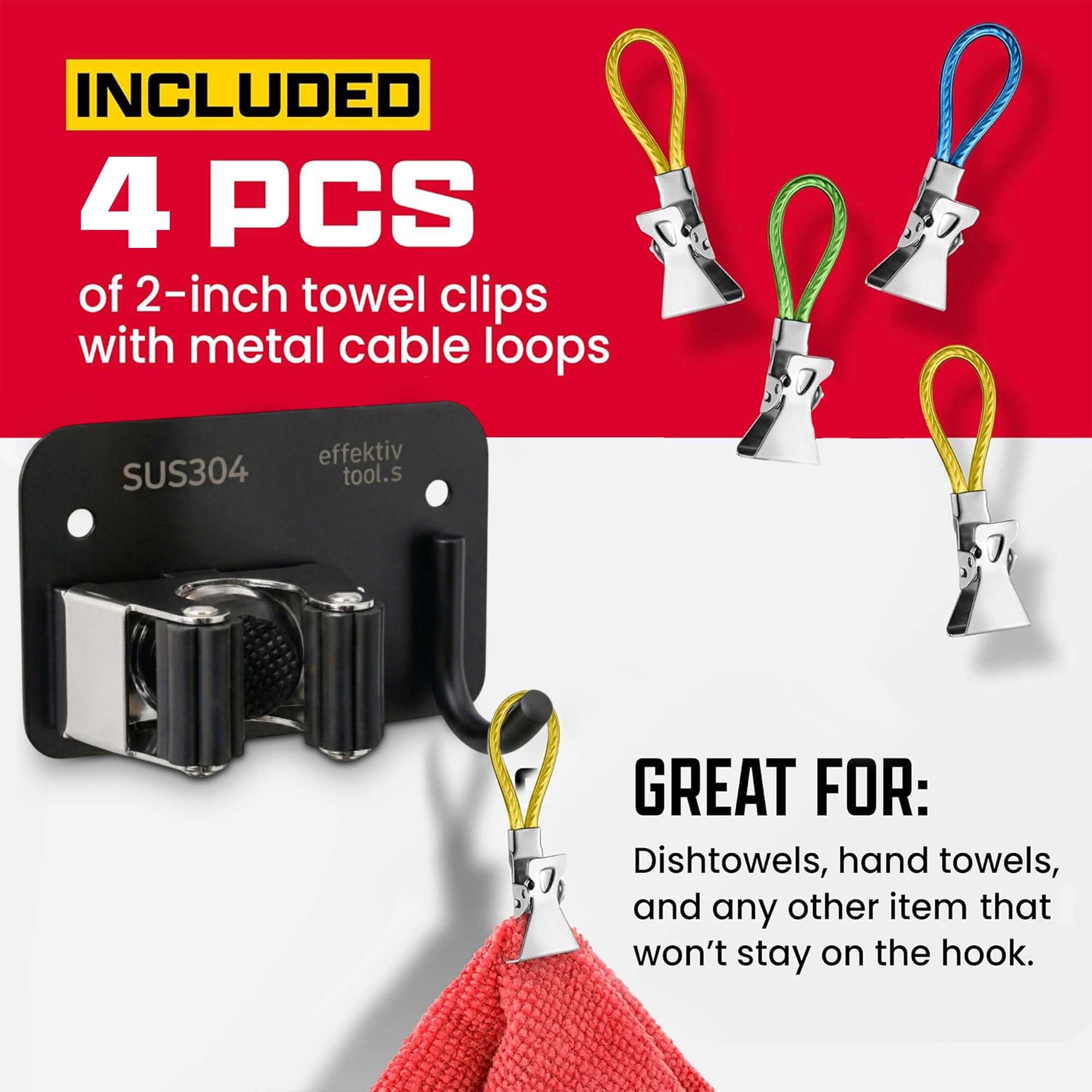 4 Pack Wall Mount Hanger for Brooms & Mops (4 Count)