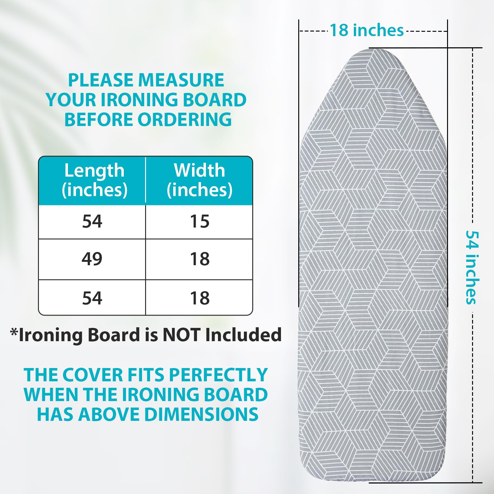Extra Wide Ironing Board Cover and Pad 18 x 54 inch Heat Reflective with Hook and Loop Fasteners