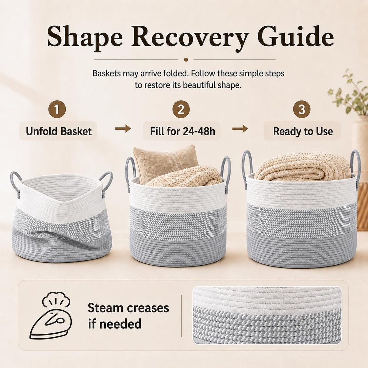 115L Extra Large Machine Washable Cotton Rope Blanket Basket