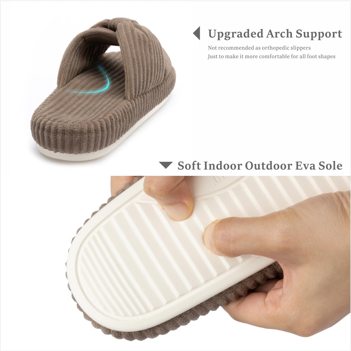 Slippers for Women Memory Foam House Bedroom Corduroy Bow Crossbands Slipper Shoes Comfy Trendy Gift Slippers BrownSize 9 10 8.5