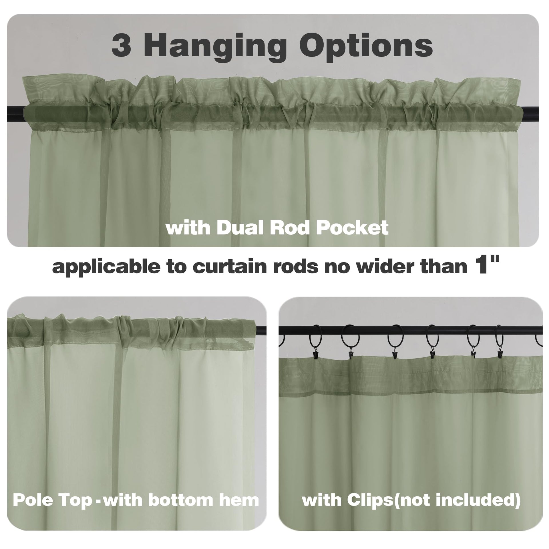 Sage Green Sheer Valances for Windows (2 Count)