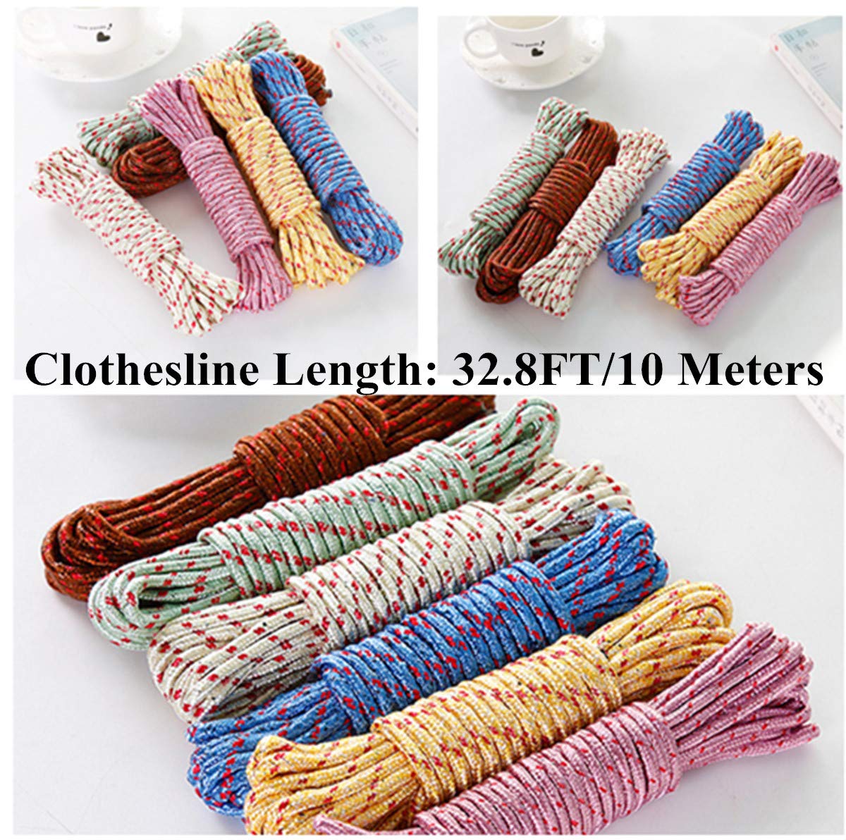 10M Heavy Duty Laundry Drying Clothesline Rope Portable Travel Nylon Cord Sturdy Clothes Line for Outdoor (65.6 Foot)