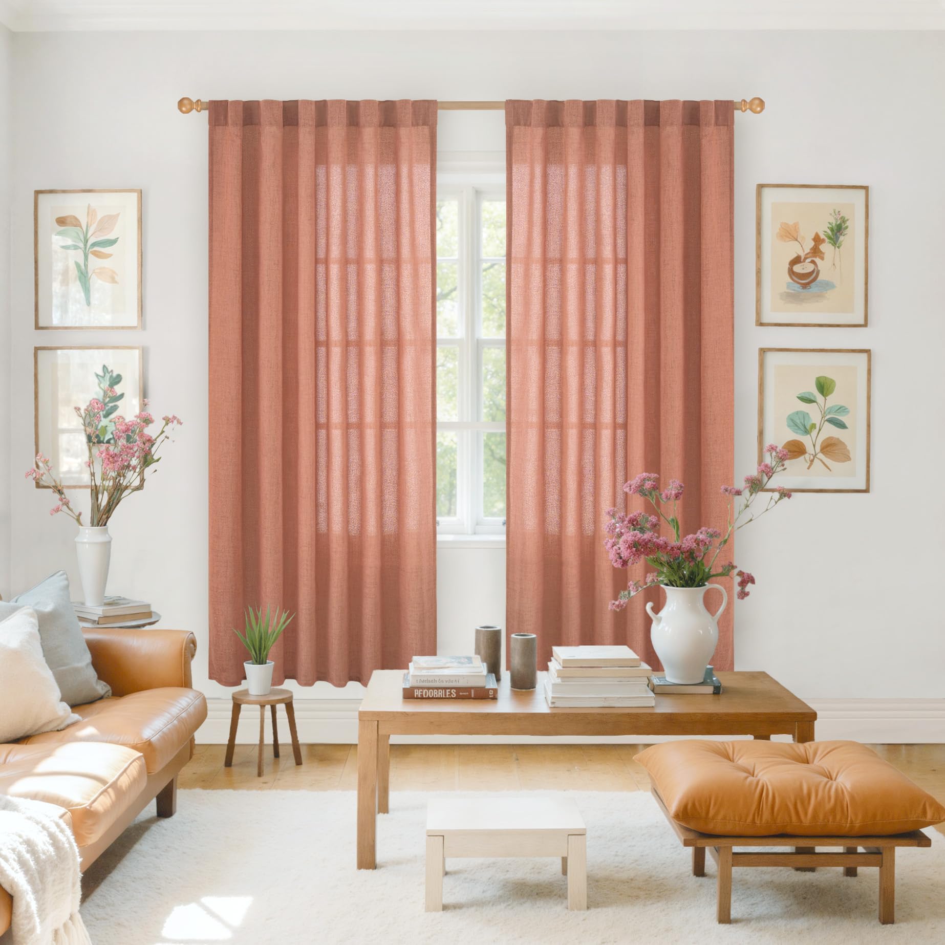 Terracotta Linen Curtains 78 Inch Length for Living Room (2 Count)