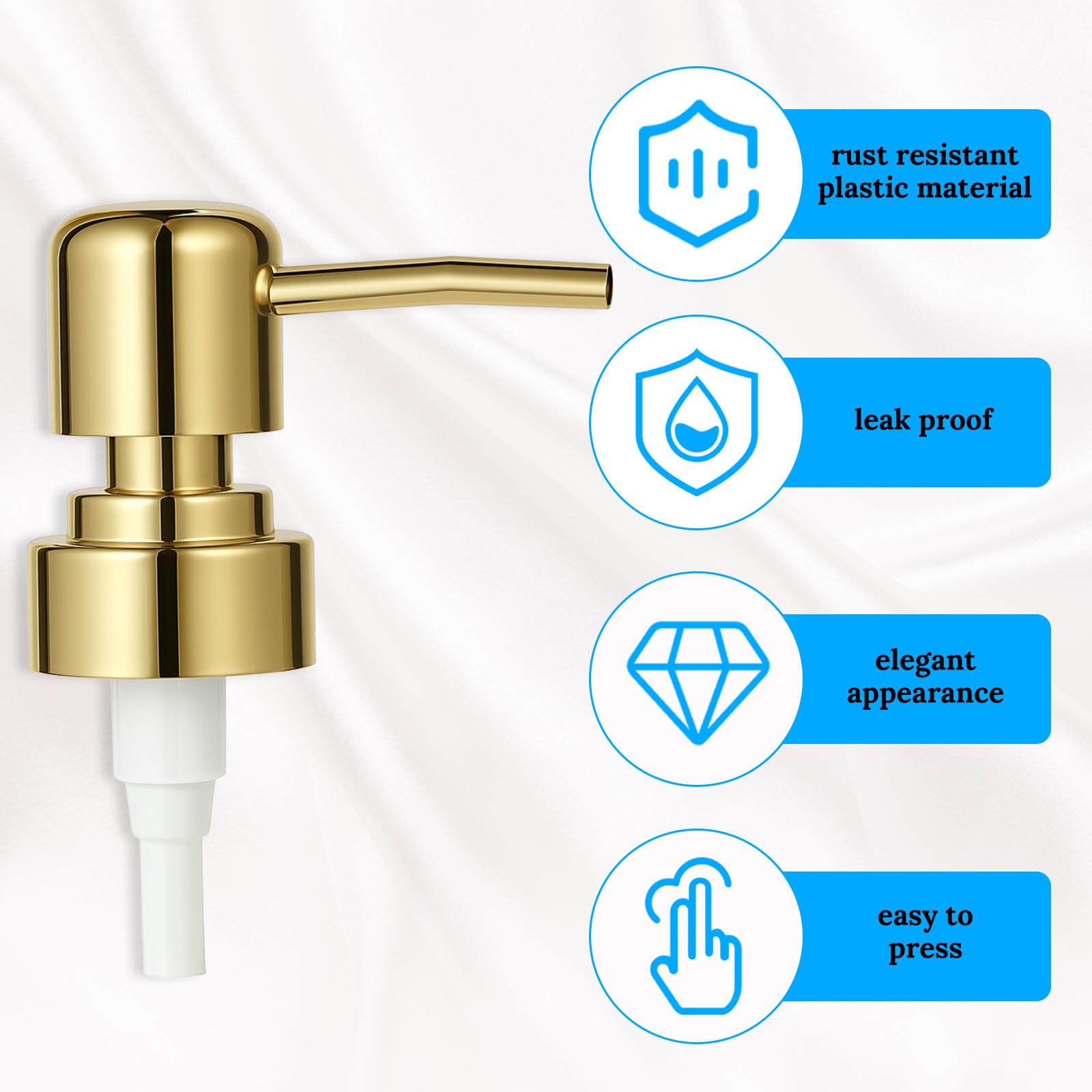 2 Pack Gold Soap Dispenser Pump Replacement Top Dispenser Pumps Refill Dispensers Liquid Hand Soap Dispensers Soaps Pumps Replacement for Lotion Regular Glass Mouth Bottles (2 Count)