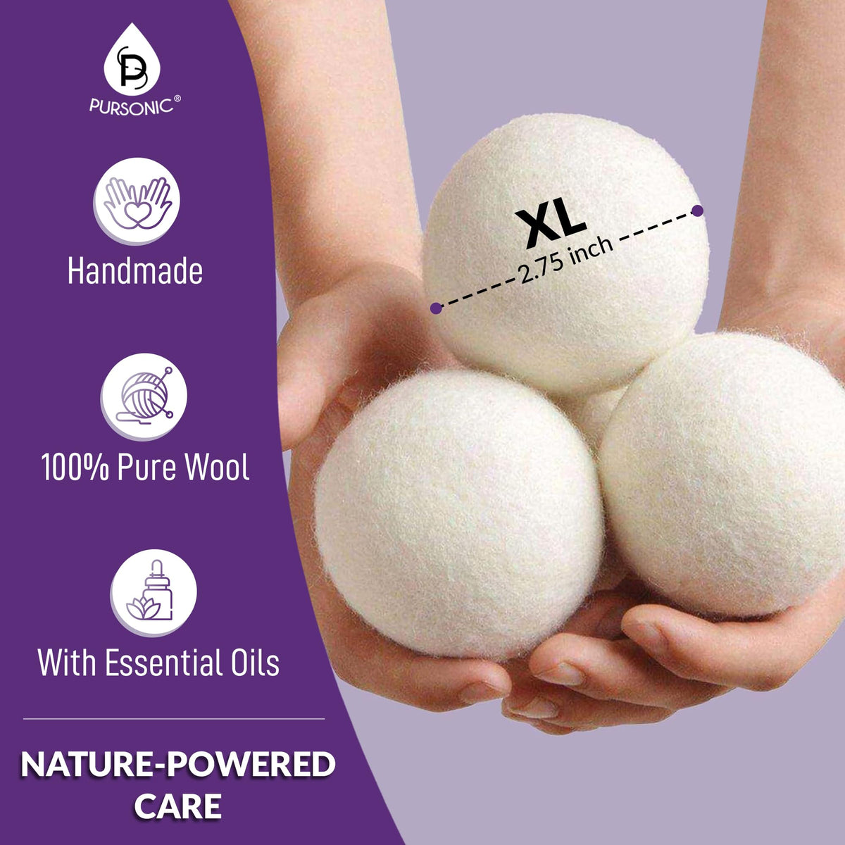 4 Pack Laundry Wool Dryer Balls with Lavender & Peppermint Essential Oil Scent (4 Count)