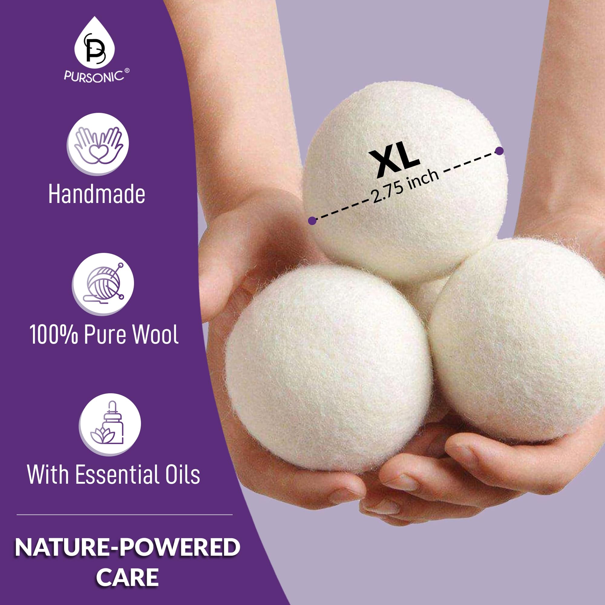 4 Pack Laundry Wool Dryer Balls with Lavender & Peppermint Essential Oil Scent (4 Count)