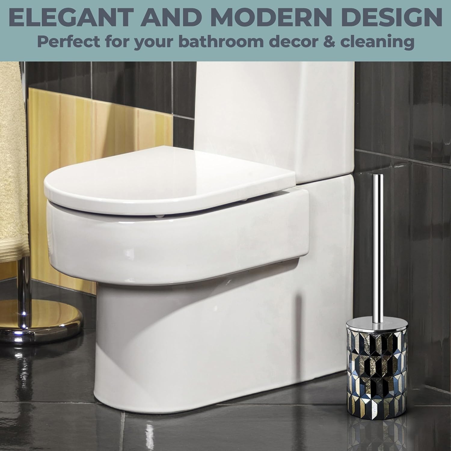 Cute Toilet Brush and Holder Set Mosaic Glass