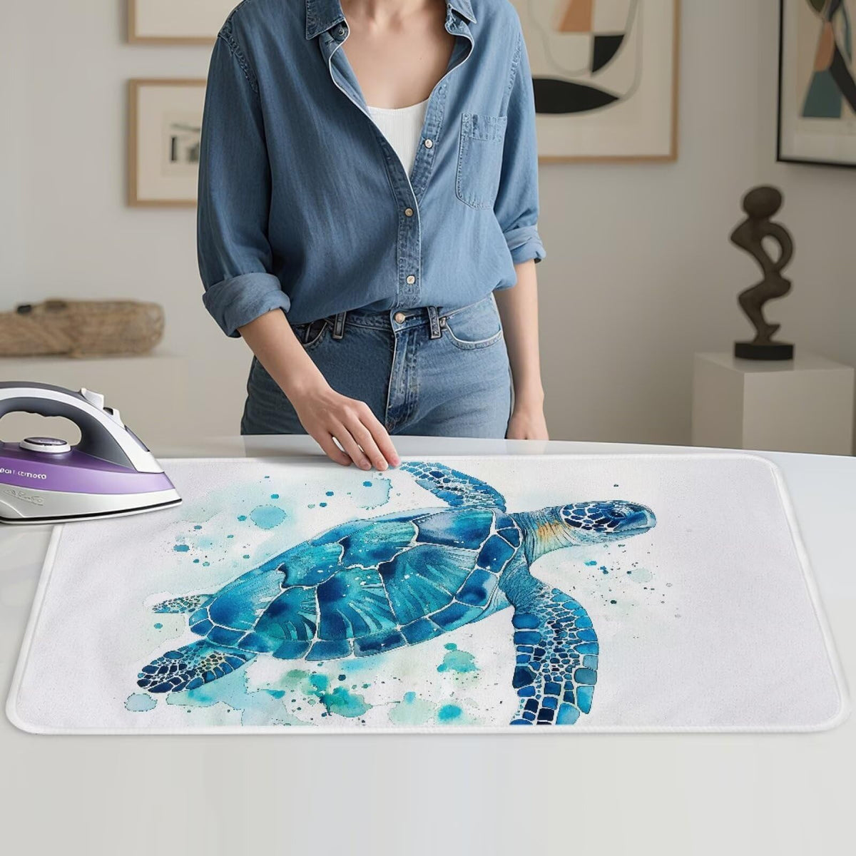 Ironing Mat Thickened Ironing Blanket Sea Turtle Portable Heat Resistant Ironing Pad for Washer