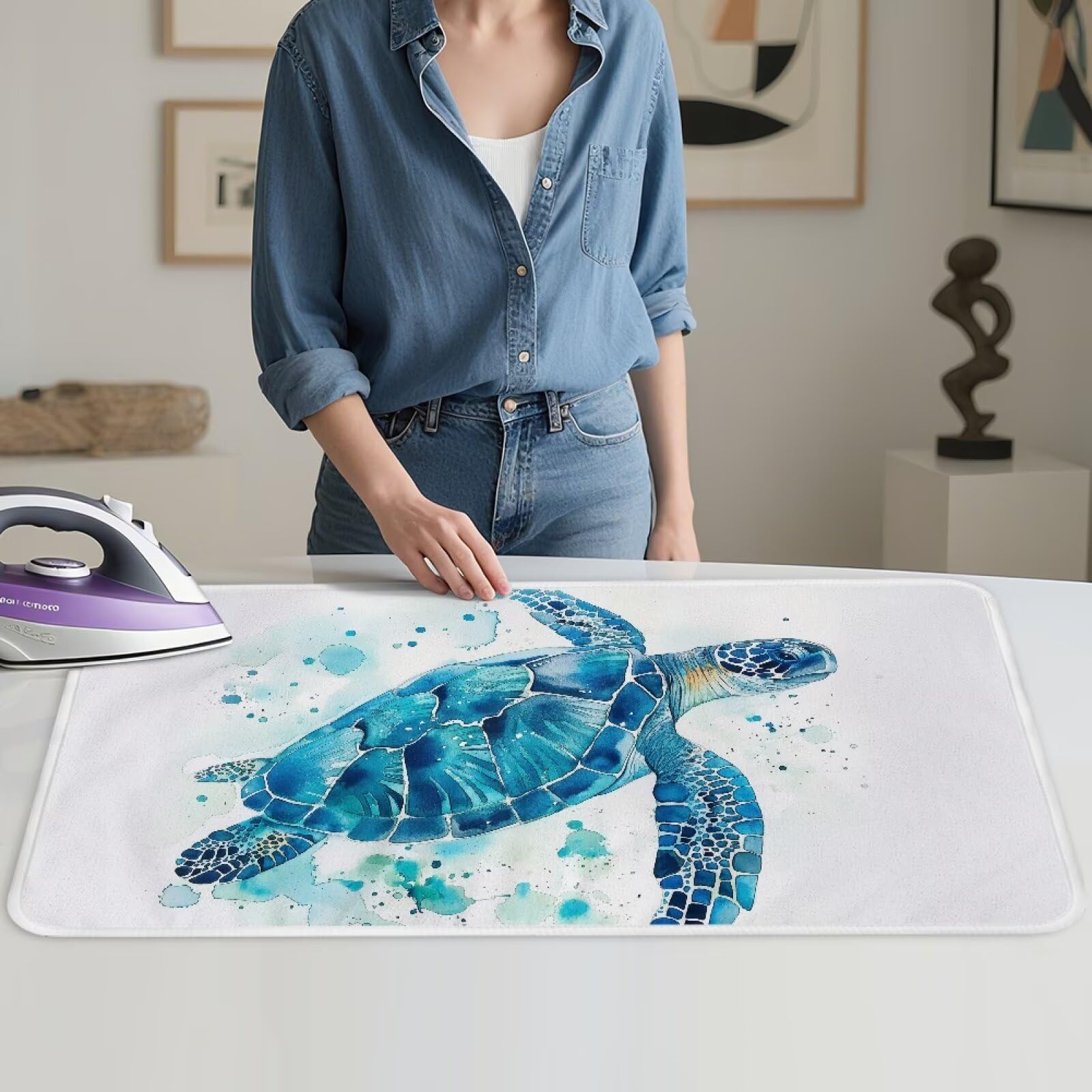 Ironing Mat Thickened Ironing Blanket Sea Turtle Portable Heat Resistant Ironing Pad for Washer