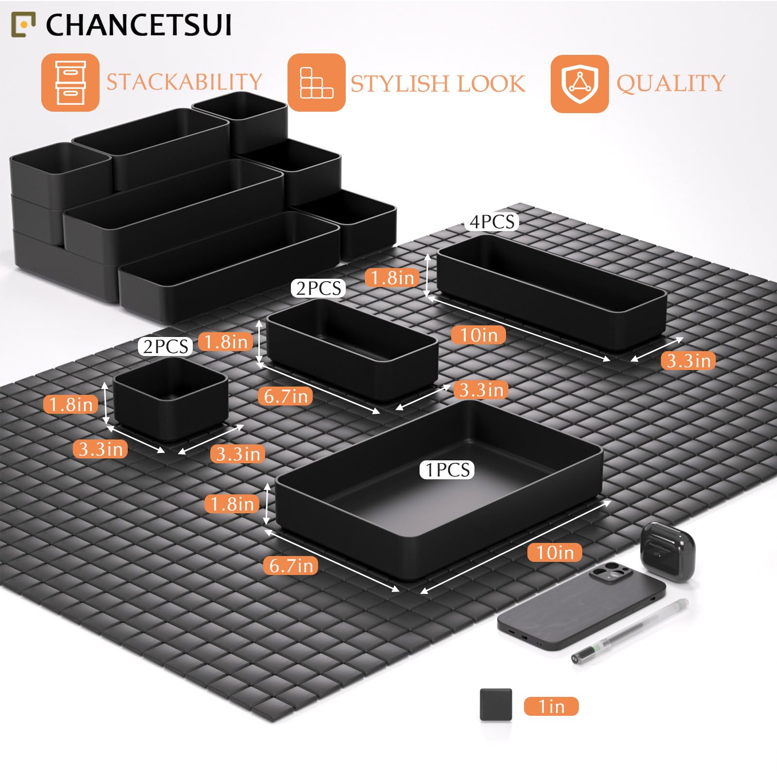 Black Bathroom Drawer Organizer Trays (62.0822 Ounce)