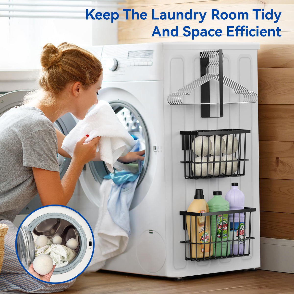 Laundry Room Organization and Storage Magnetic Dryer Ball Holder with Magnetic Hanger Holder