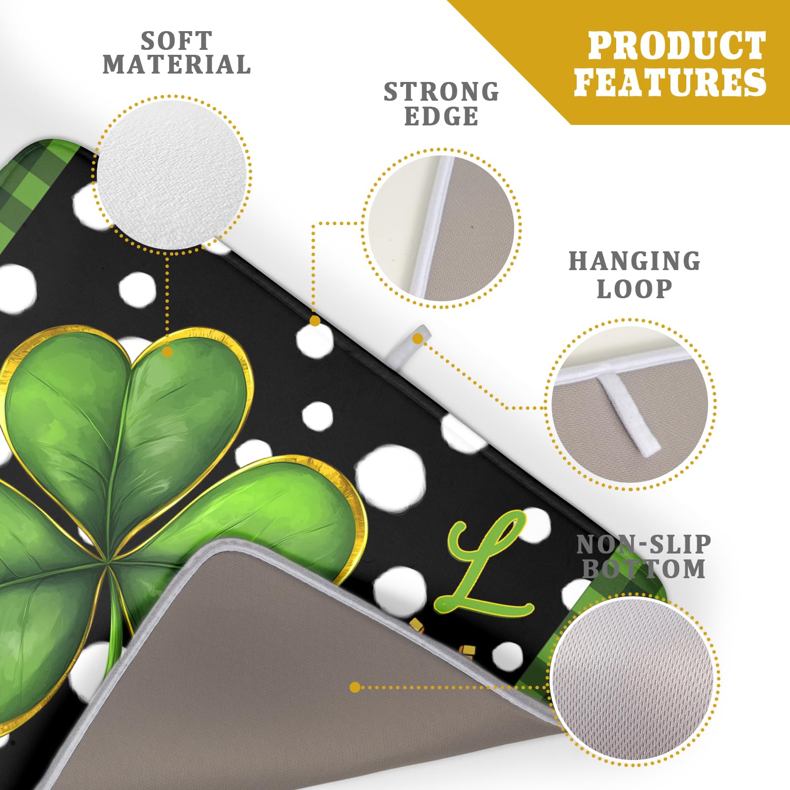 St. Patrick's Day Dish Drying Mats 18x24 Inch Green Clover Shamrock Lucky Kitchen Mat Polka Dot Microfiber Drying Mats Ultra Absorbent Reversible Dishes Drying Rack Pad for Kitchen Countertops