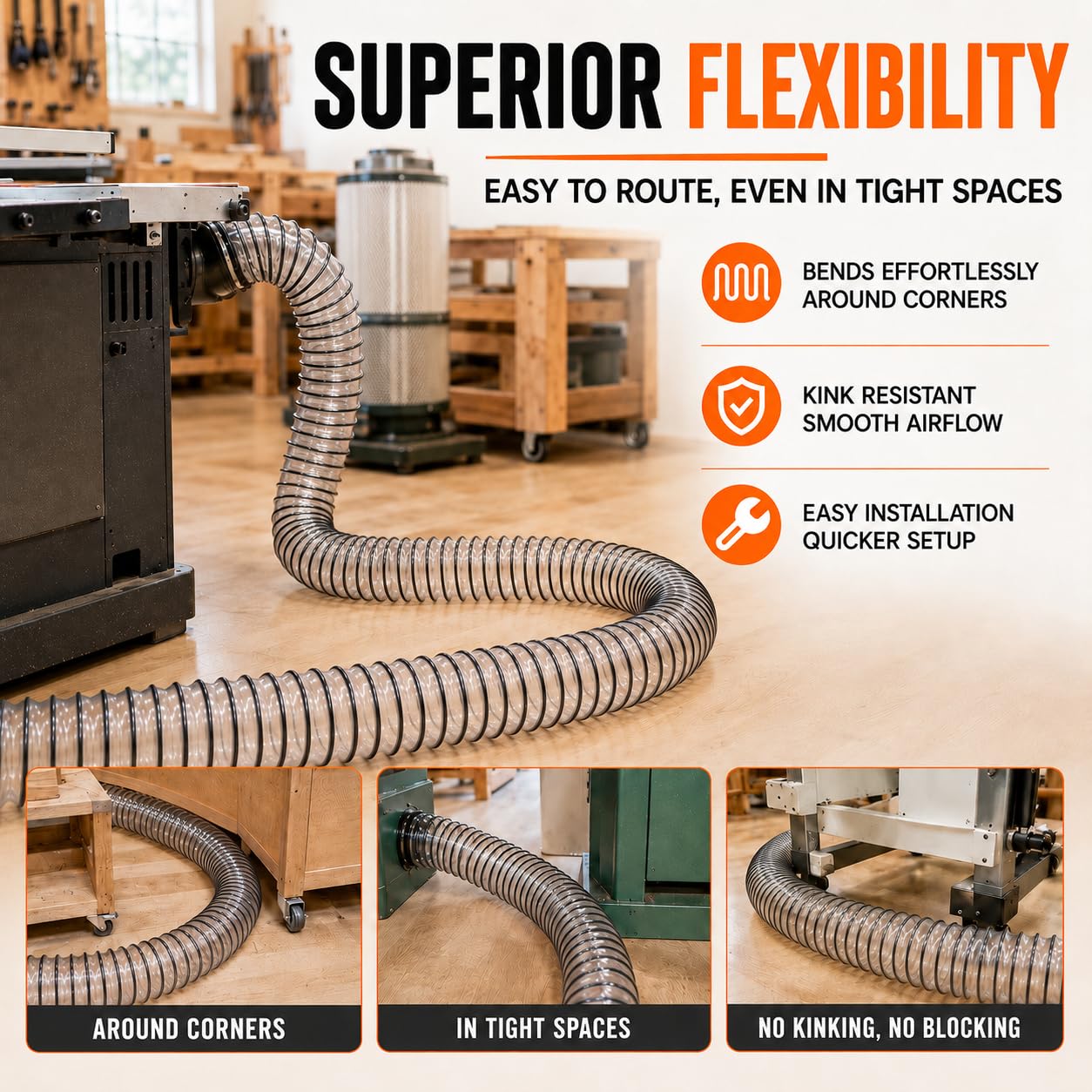 4"x70' Clear PVC Dust Collection Hose