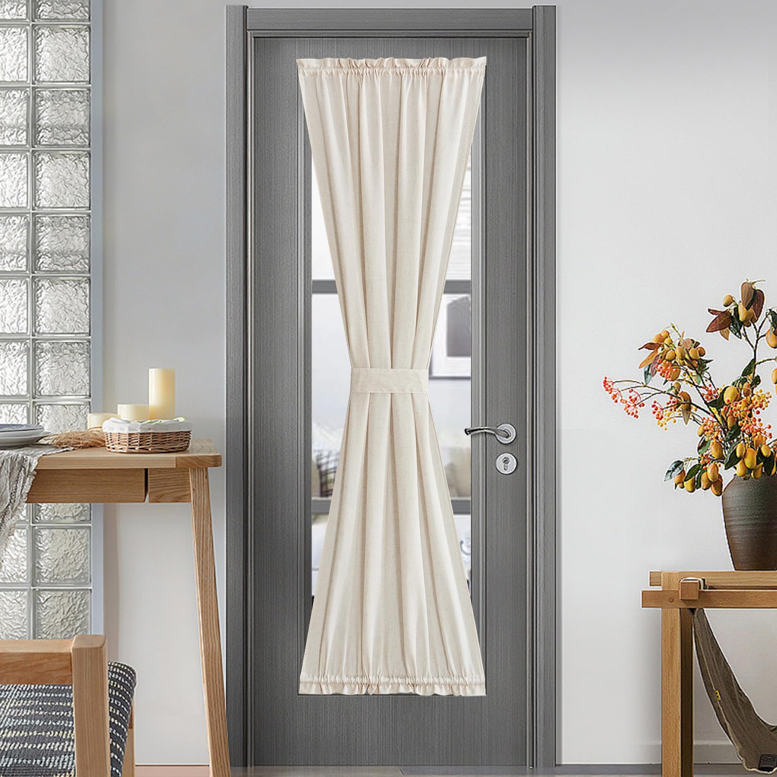 Natural French Sheer Door Curtains 72 inches Long for Privacy
