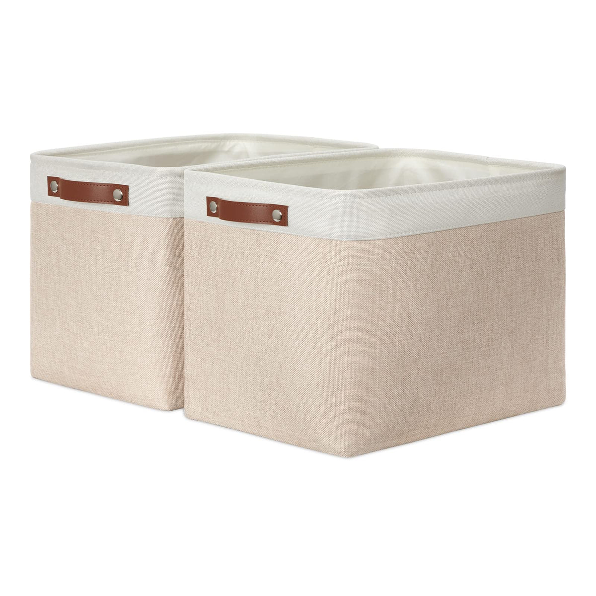 2 Pack Large Storage Baskets for Organizing 16"x12"x12" Canvas Fabric Storage Basket Bins With Leather Handles for Shelf Clothes Empty Gift Basket (2 Count)