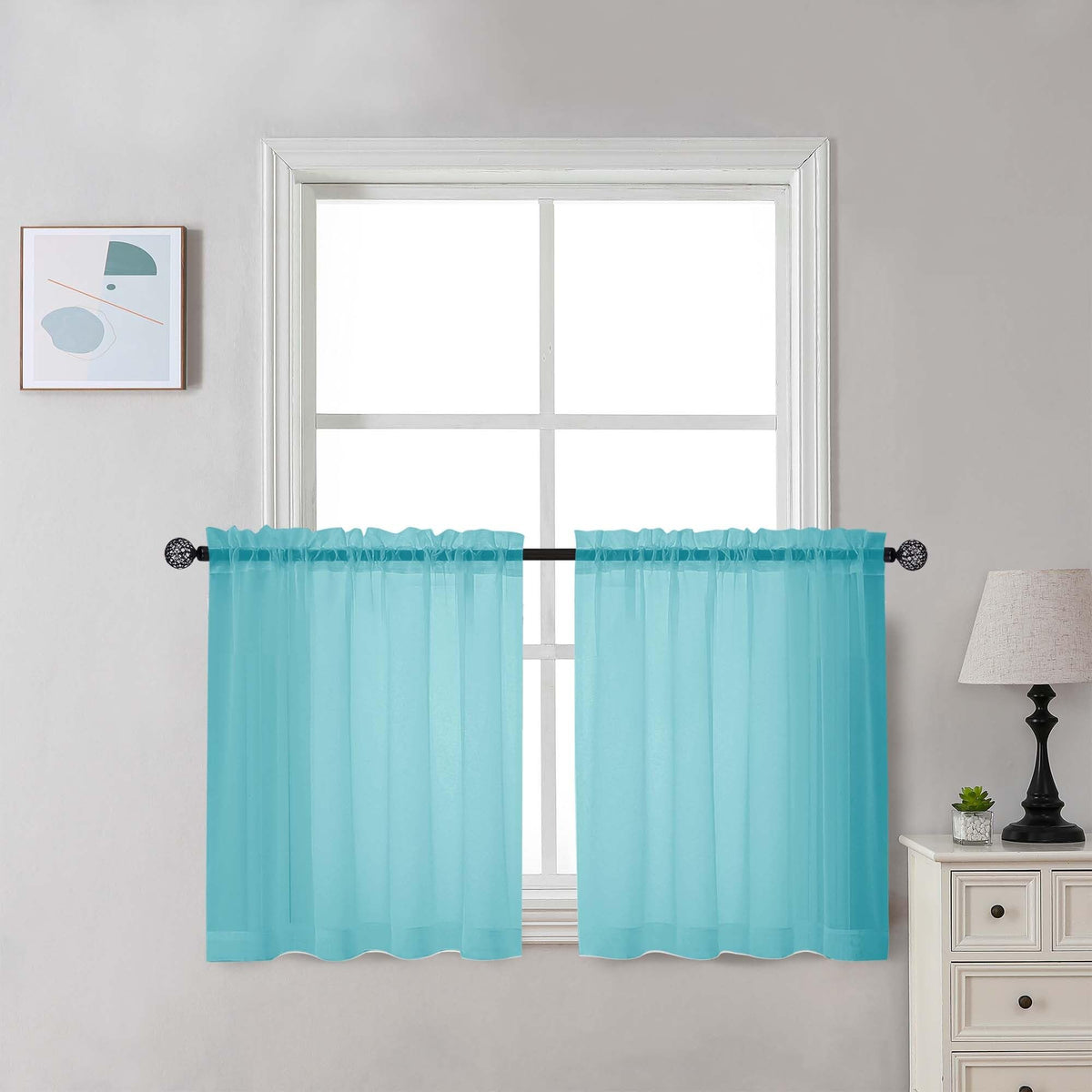 Aqua Sheer Curtains 30 inch Length 2 Panels (2 Count)