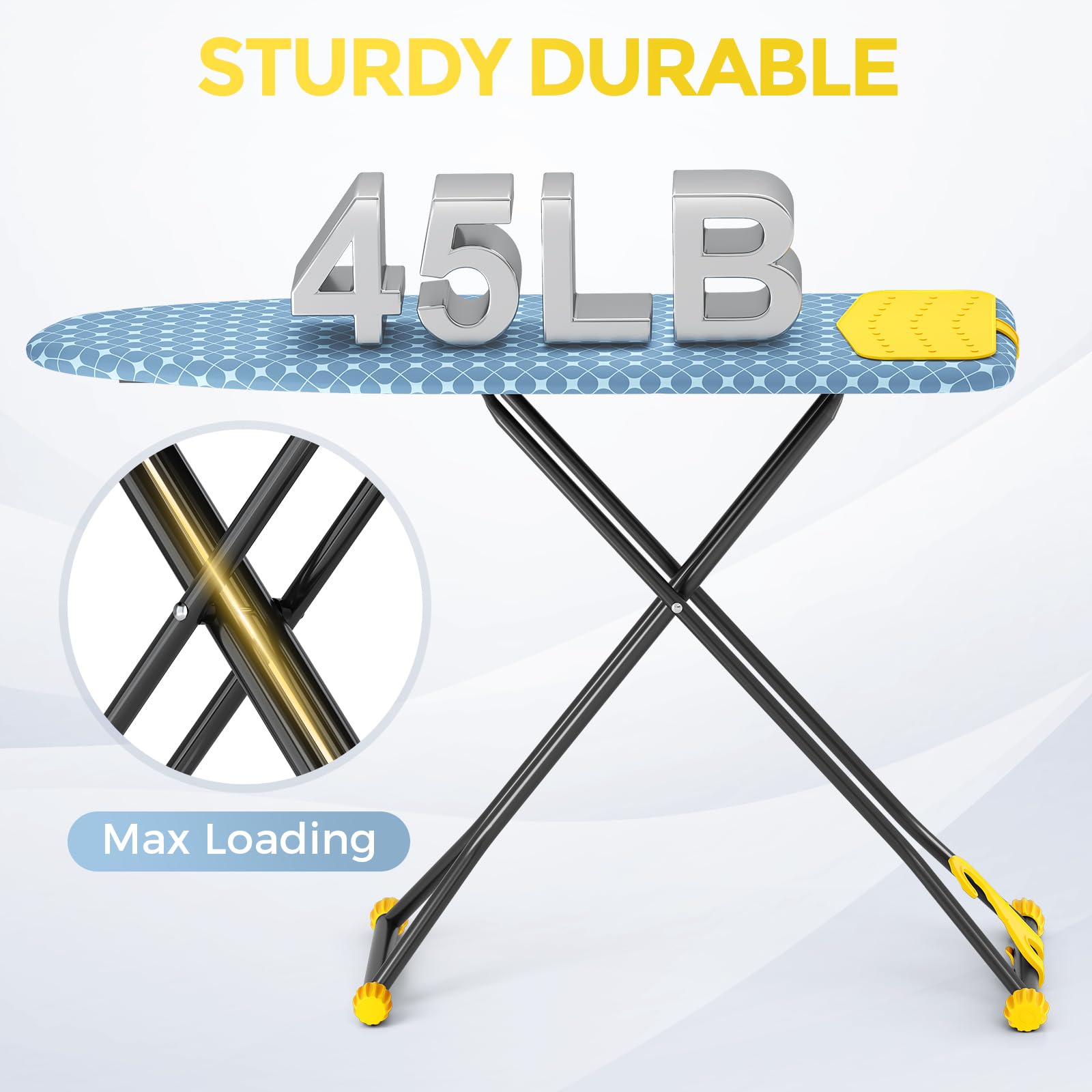 Foldable 7 Level Heigh Adjustable Ironing Board with Iron Rest