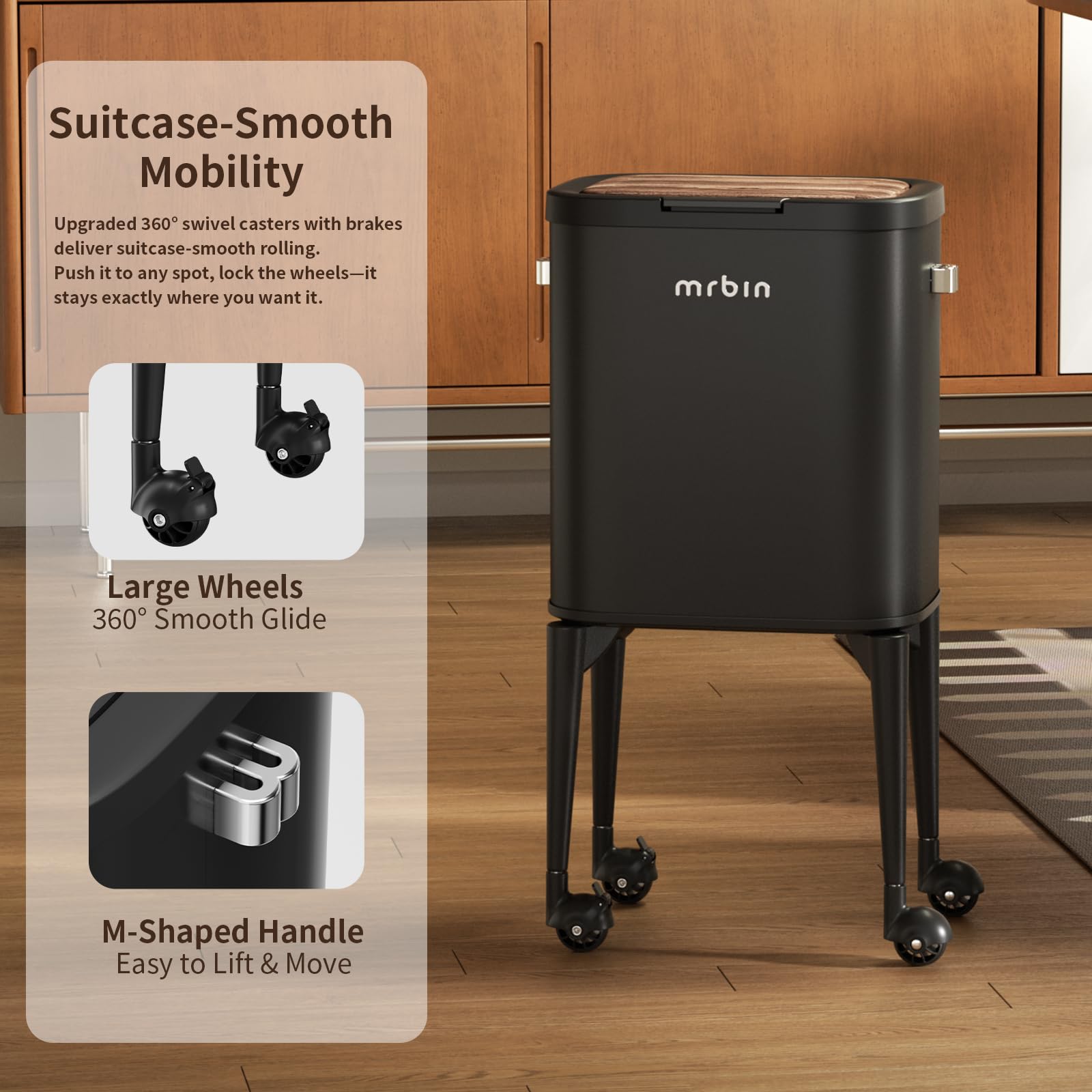 Metal Kitchen Trash Can with Wheel Legs