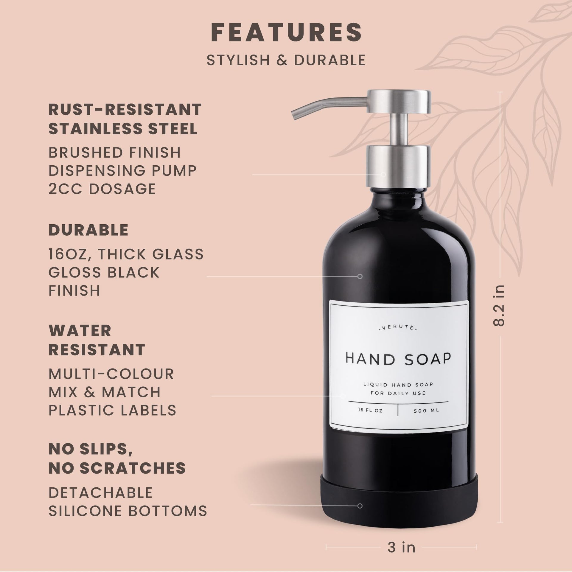 Hand and Dish Soap Dispenser for Kitchen and Bathroom (2 Count)