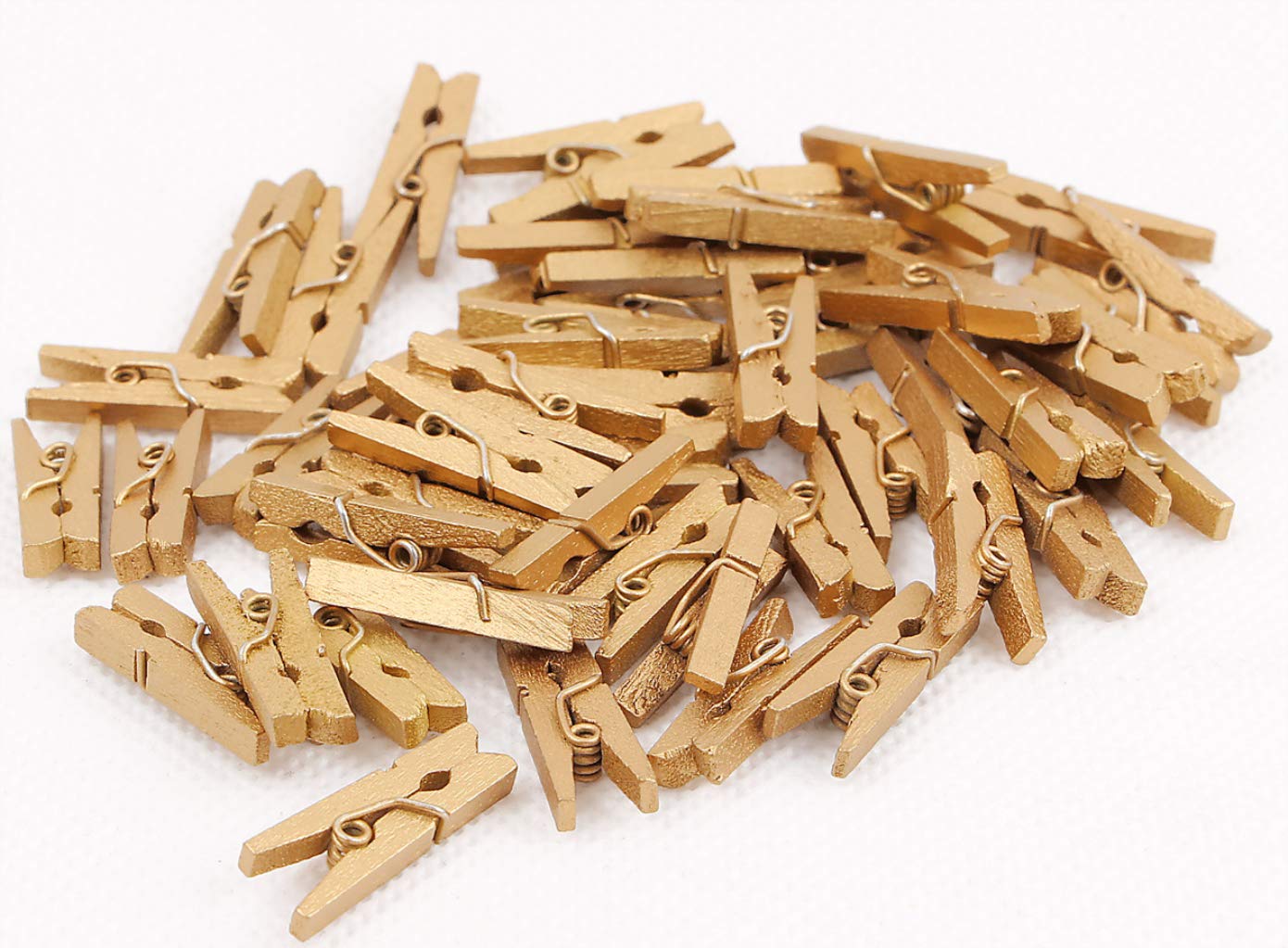 Small Wooden Clips Cute 1.5 Inch Clothespin Photo Paper Diy Craft Holder with Jute Twine Gold Pack 50 (50 Count)