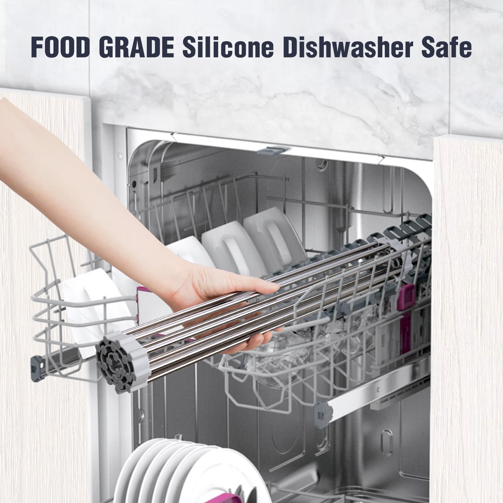 17.7" x 15.5" Roll Up Dish Drying Rack Over Sink Drying Rack Sink Cover Kitchen Sink Accessories Gadget Multipurpose Organizer Foldable Stainless Steel Drainer