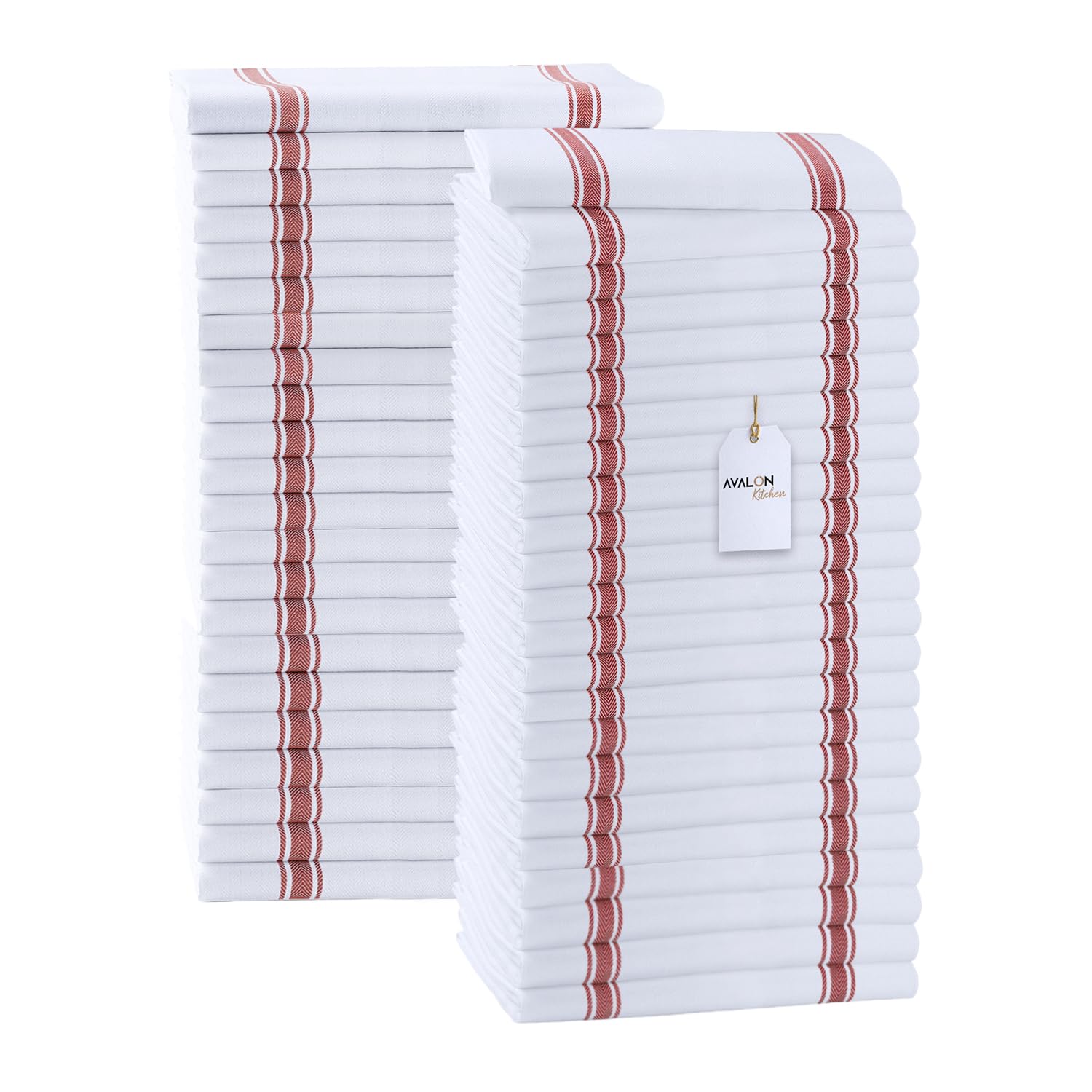 Dish Towels 45 Pack Red Stripe 100% Cotton Kitchen Towel 15x25 Inch Tea Towels (45 Count)