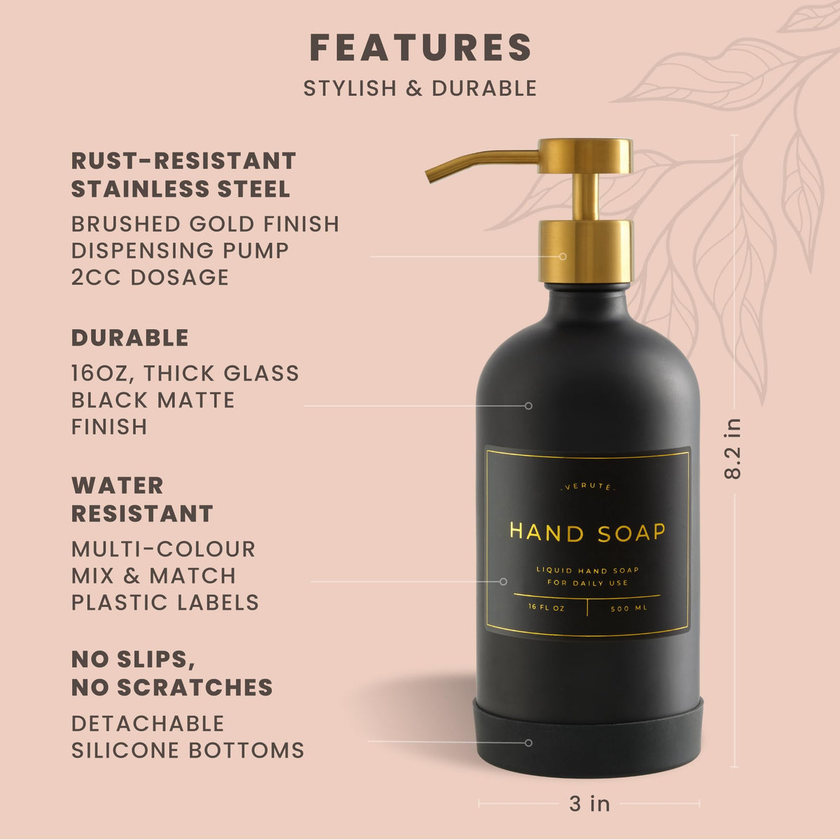 Hand and Dish Soap Dispenser for Kitchen and Bathroom (2 Count)