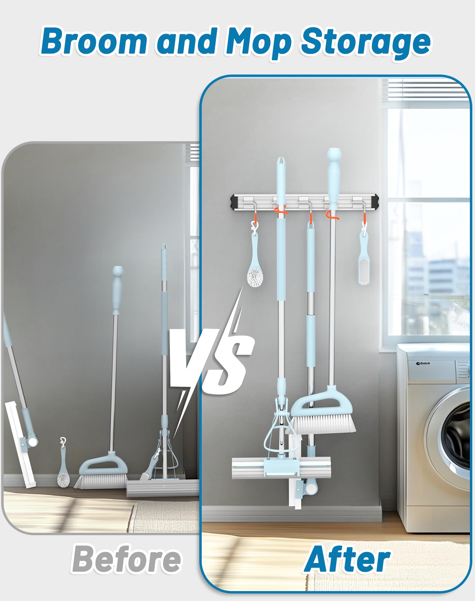 Mop and Broom Holder Wall Mount Garden Tool Rack Organizer (4 Count)