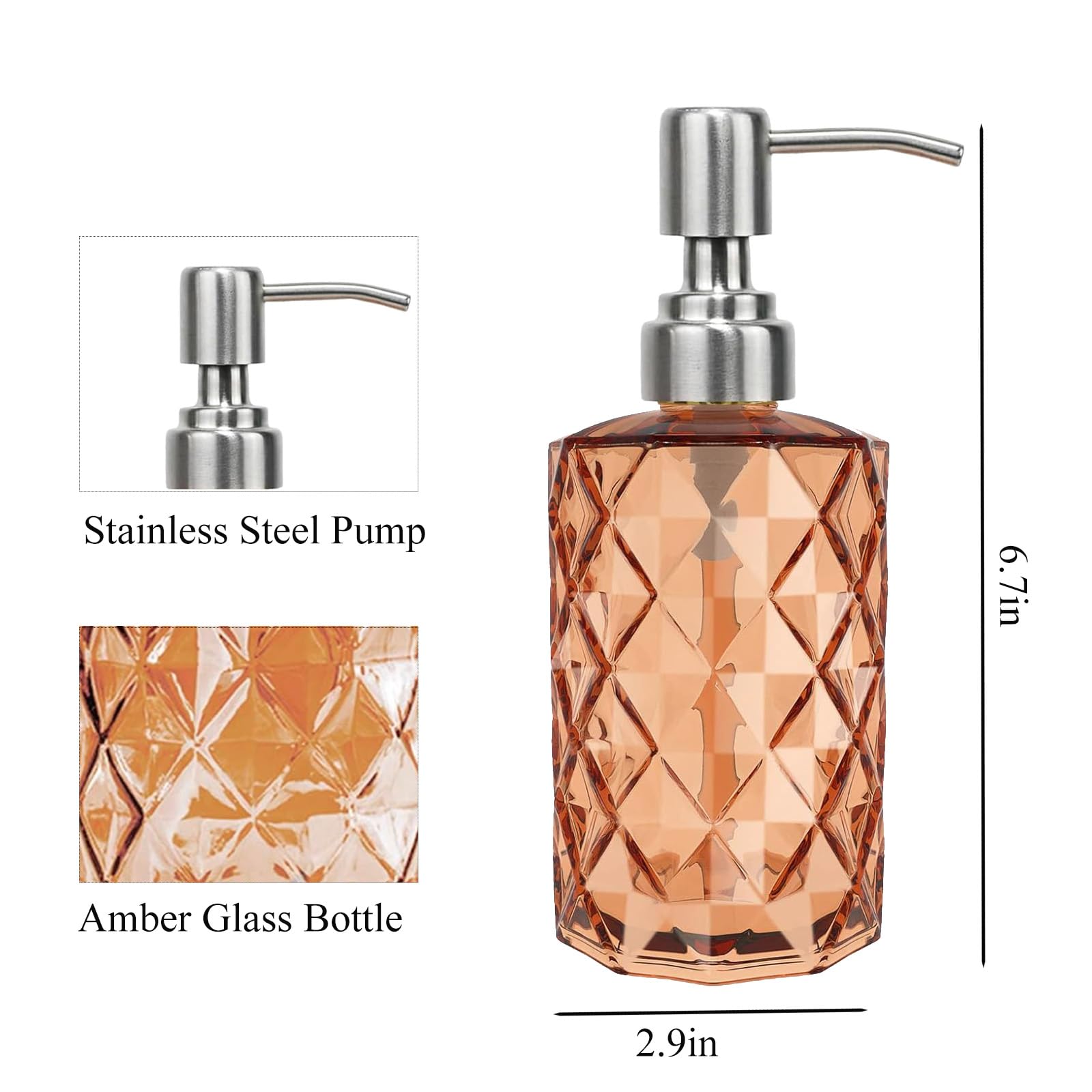 12Oz Amber Glass Soap Dispenser