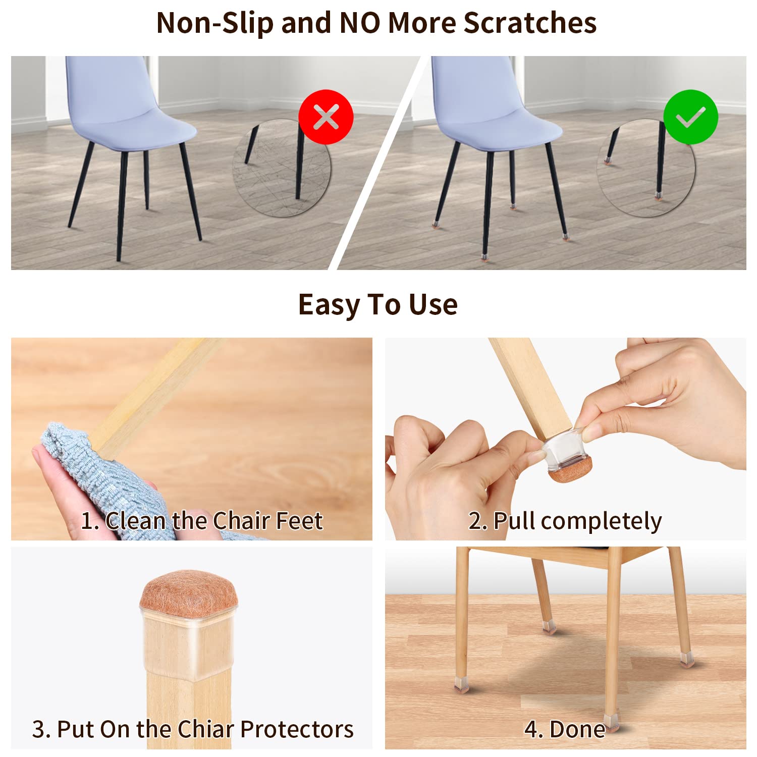 24 Pcs Small Clear Square Chair Leg Floor Protectors for Hardwood Floors (24 Count)