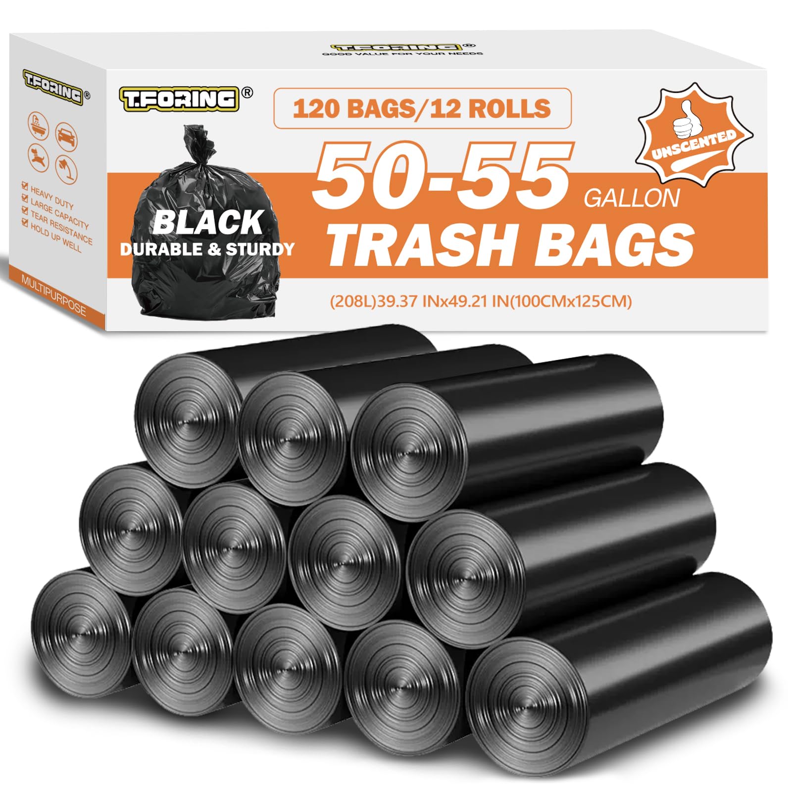 50 55 Gallon Trash Bags Unscented (120 Count)