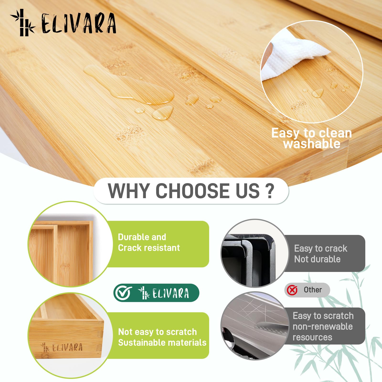 100% Bamboo Expandable Drawer Organizer