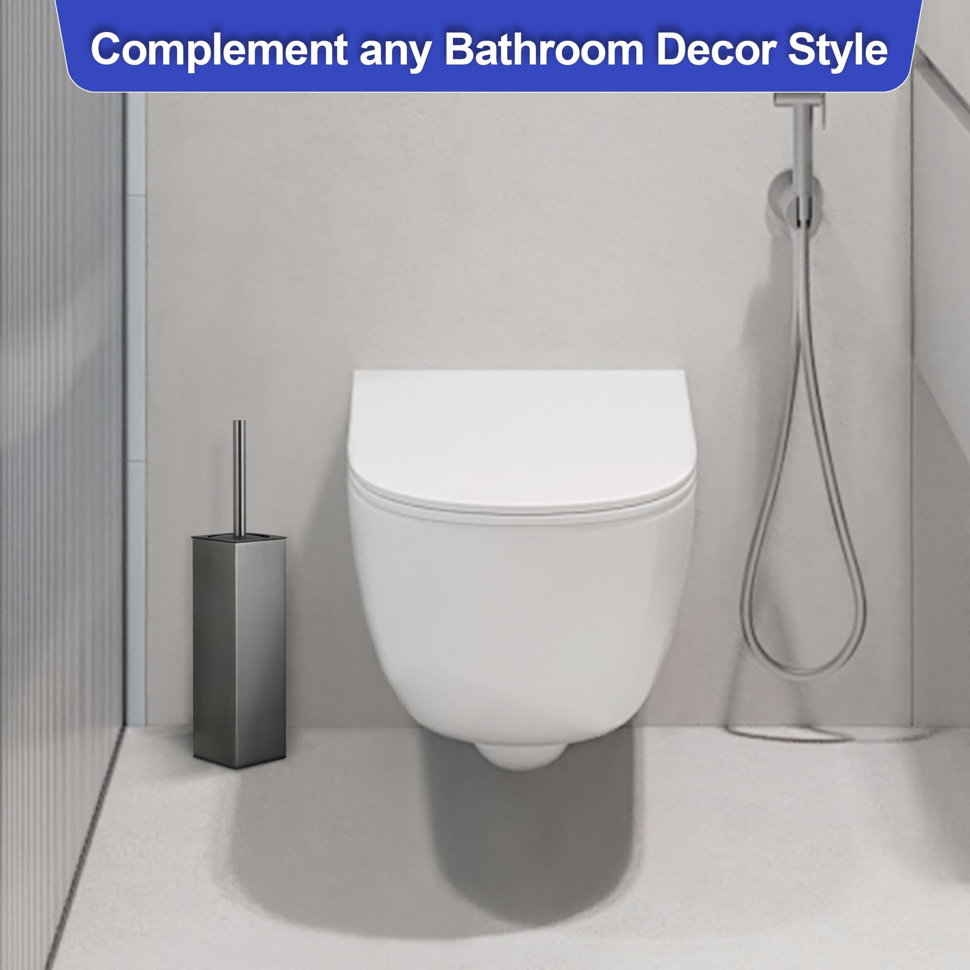 Toilet Brush and Holder Set Gun Gray Freestanding Toilet Bowl Brush for Bathroom
