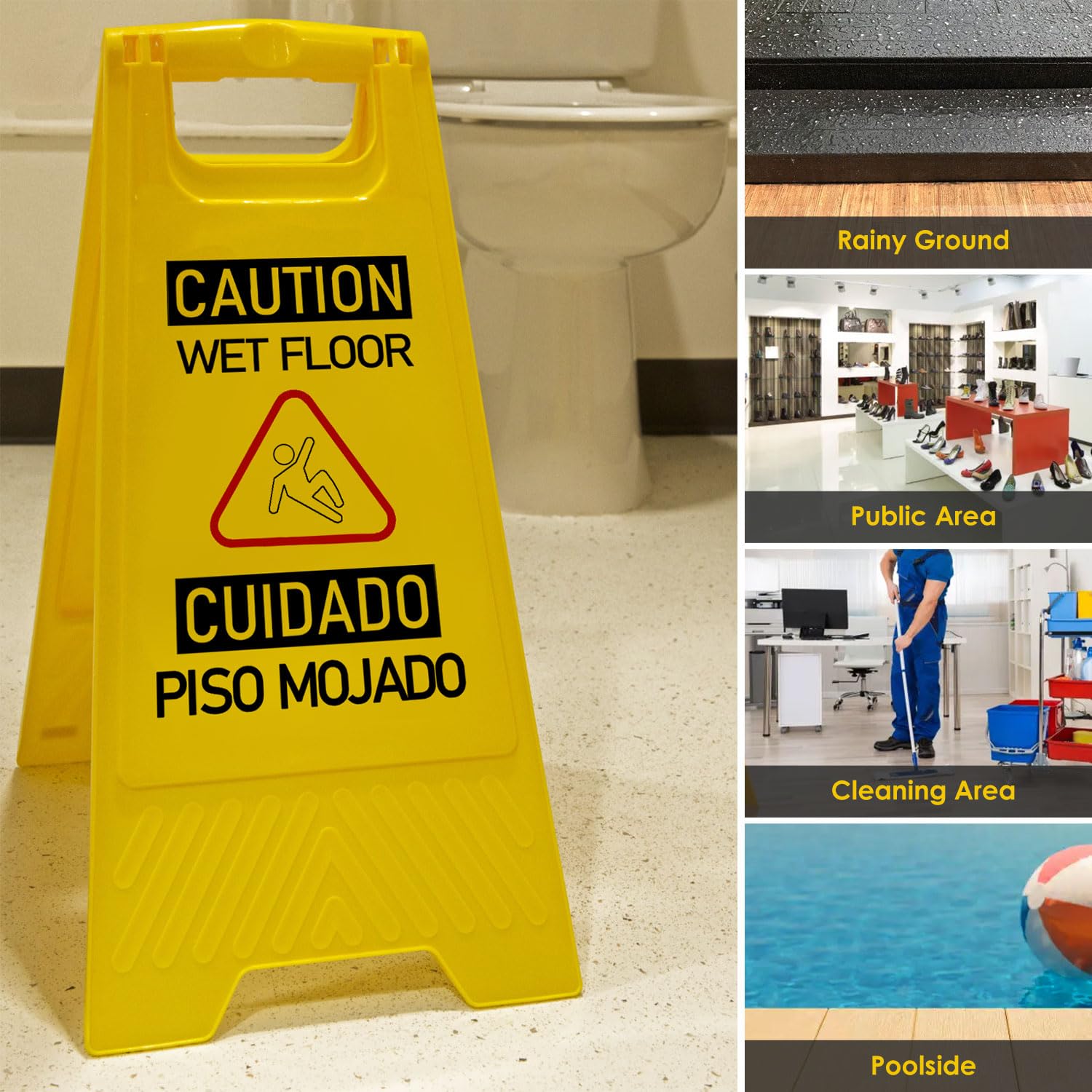 12 Pack Bilingual Caution Wet Floor Signs (12 Count)