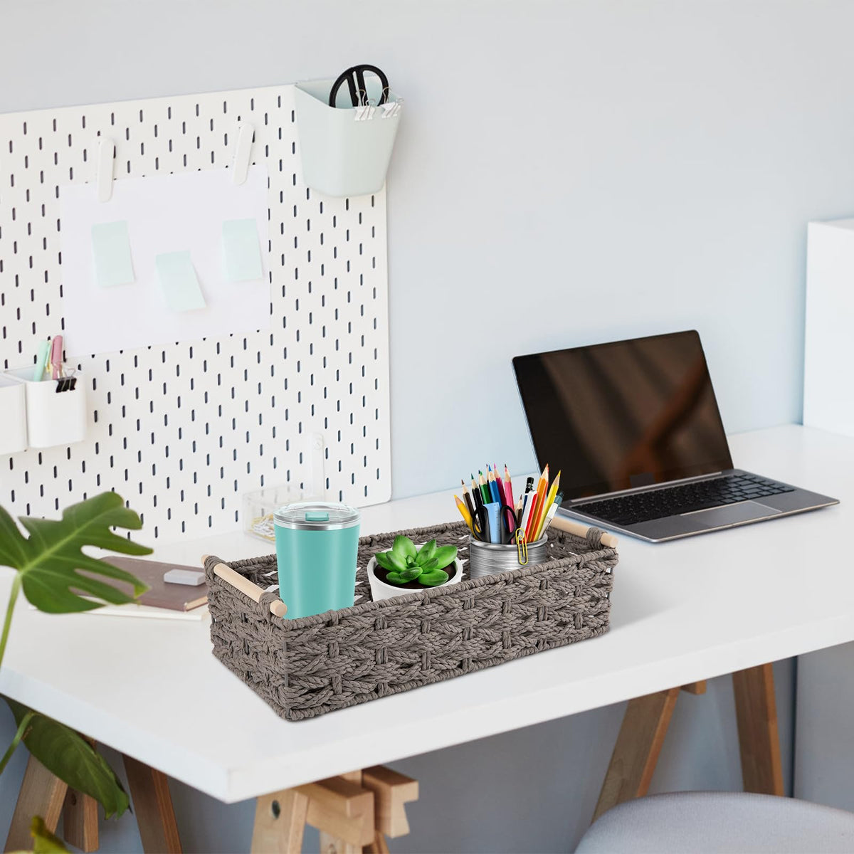 Toilet Paper Baskets Handmade Paper Rope Decorative Wicker Storage Tank Shelf Cabinet Organizer for Bathroom Home (2 Count)