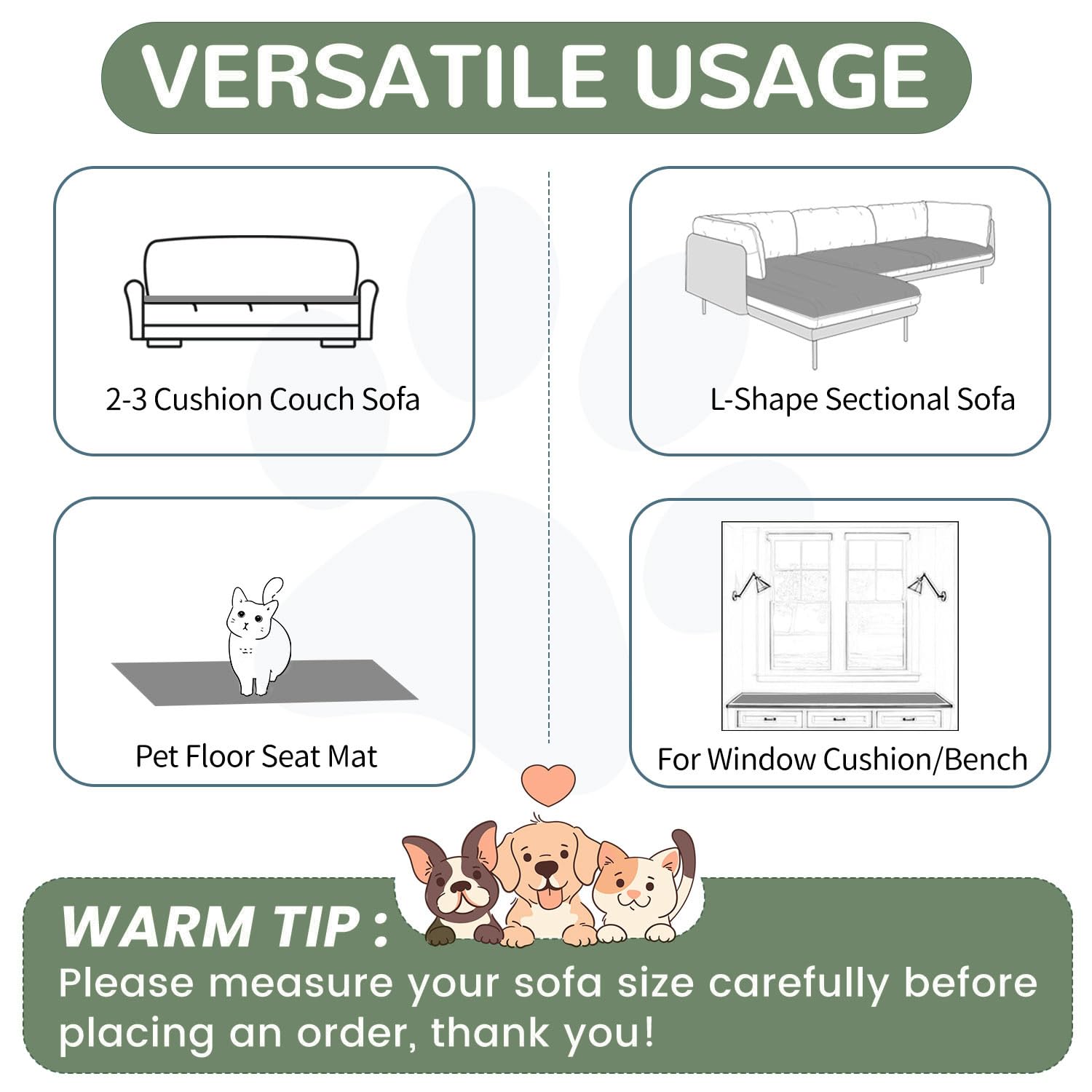 Washable Couch Covers for 3 Cushion Sofa Non Slip Pet Dog Sofa Cover (9 Ounce)