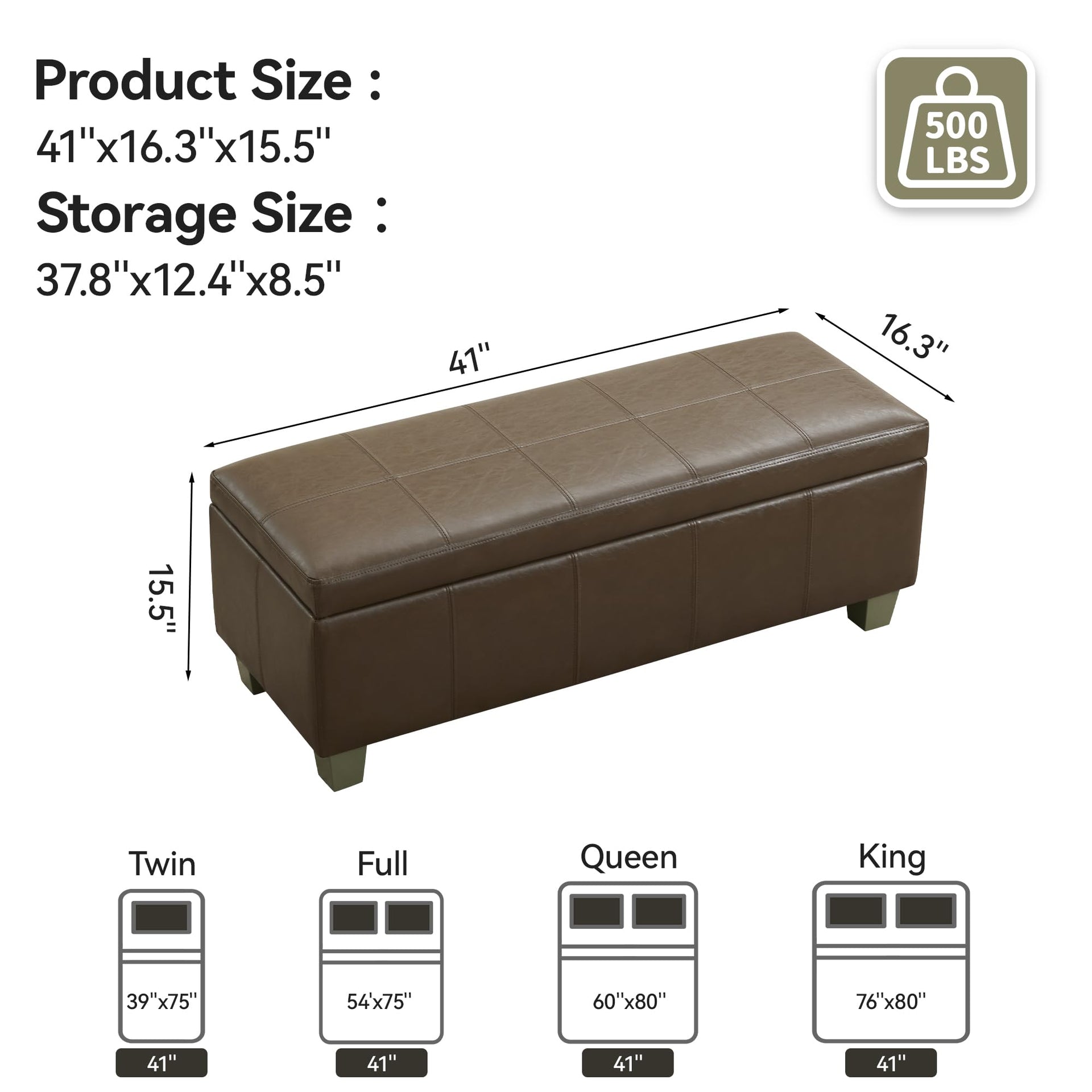 41" Faux Leather Storage Ottoman