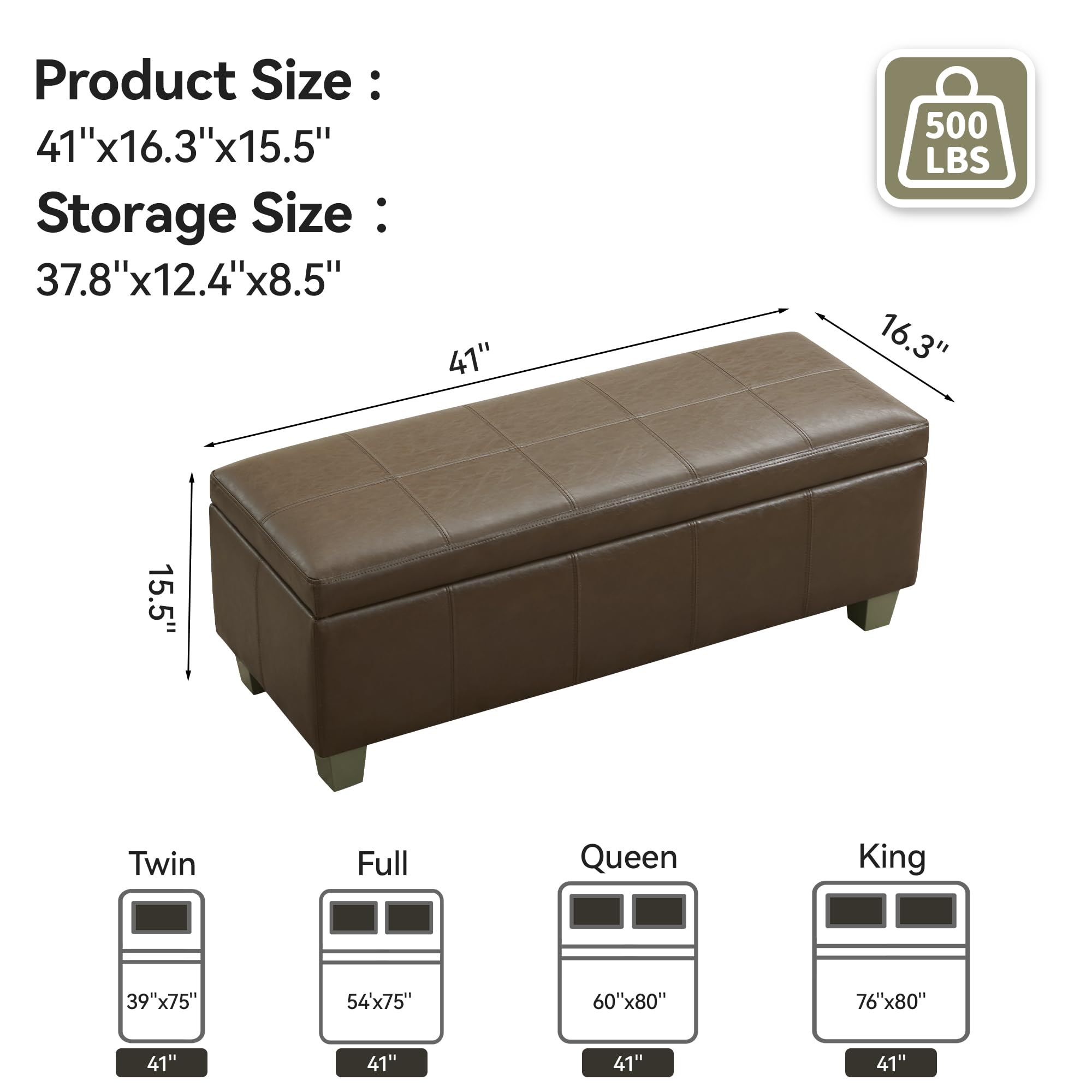 41" Faux Leather Storage Ottoman