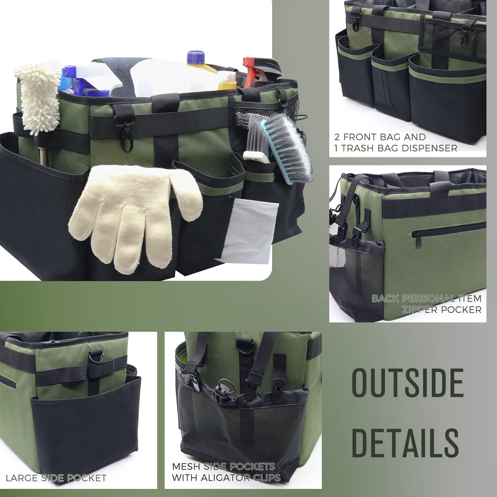 Wearable Cleaning Caddy Organizer with Handle & Shoulder Straps for Housekeepers