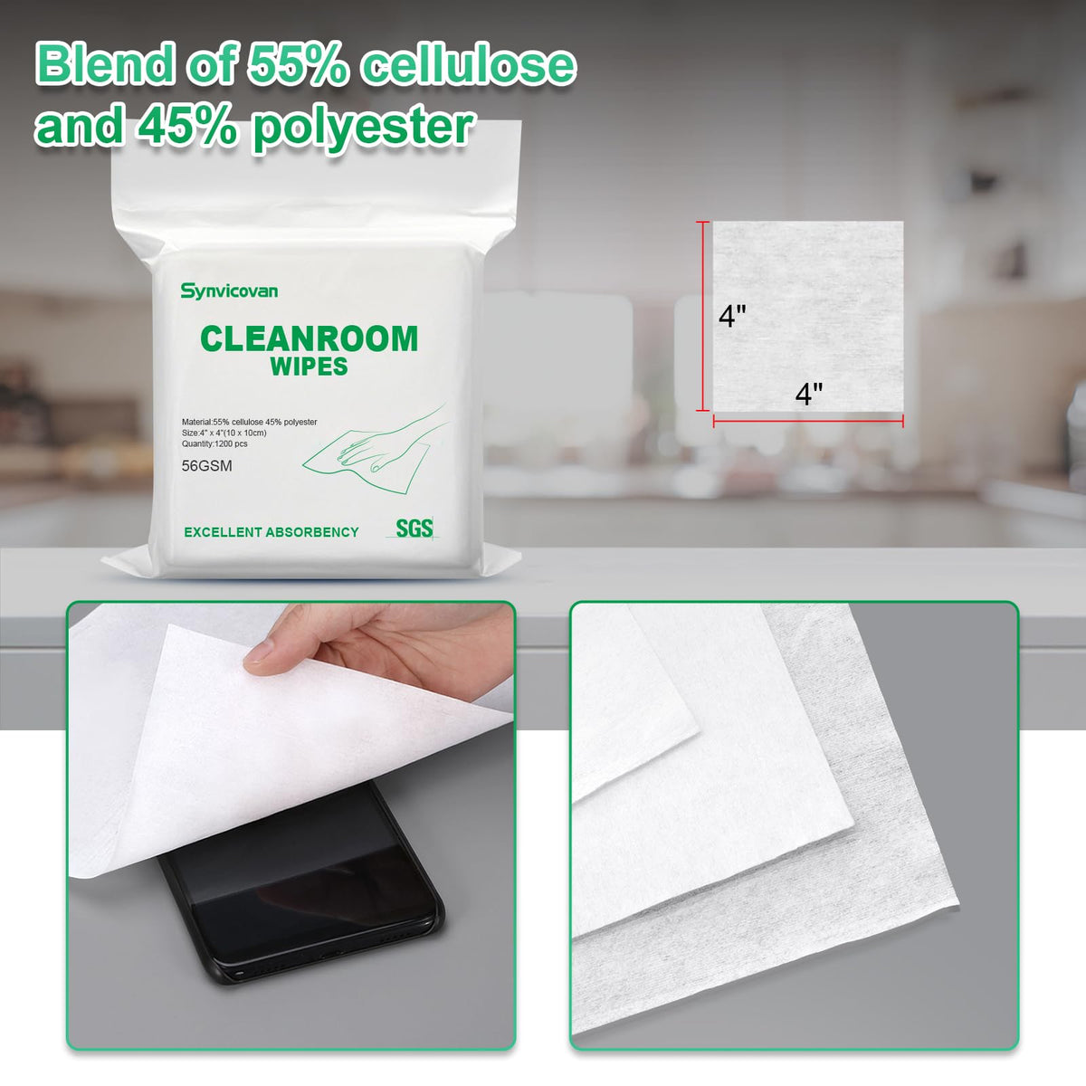 Cleanroom Wipes 4"x4" (1200 Count)