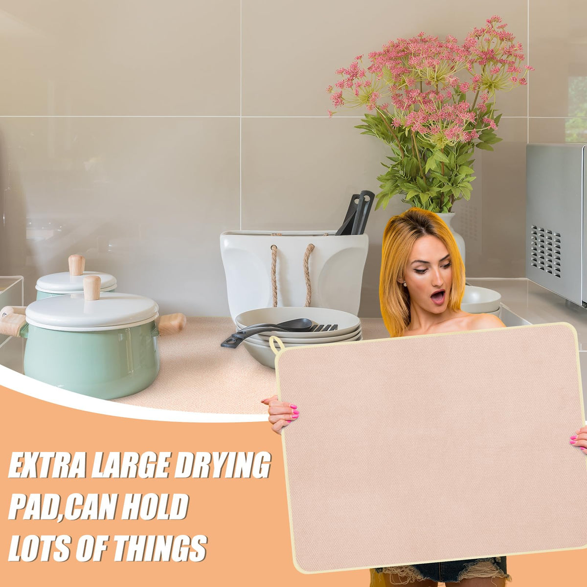 2 Pack Extra Large Dish Drying Mat Microfiber Absorbent Dish Drying Pad Large Size Dishes Drainer Mats for Countertop