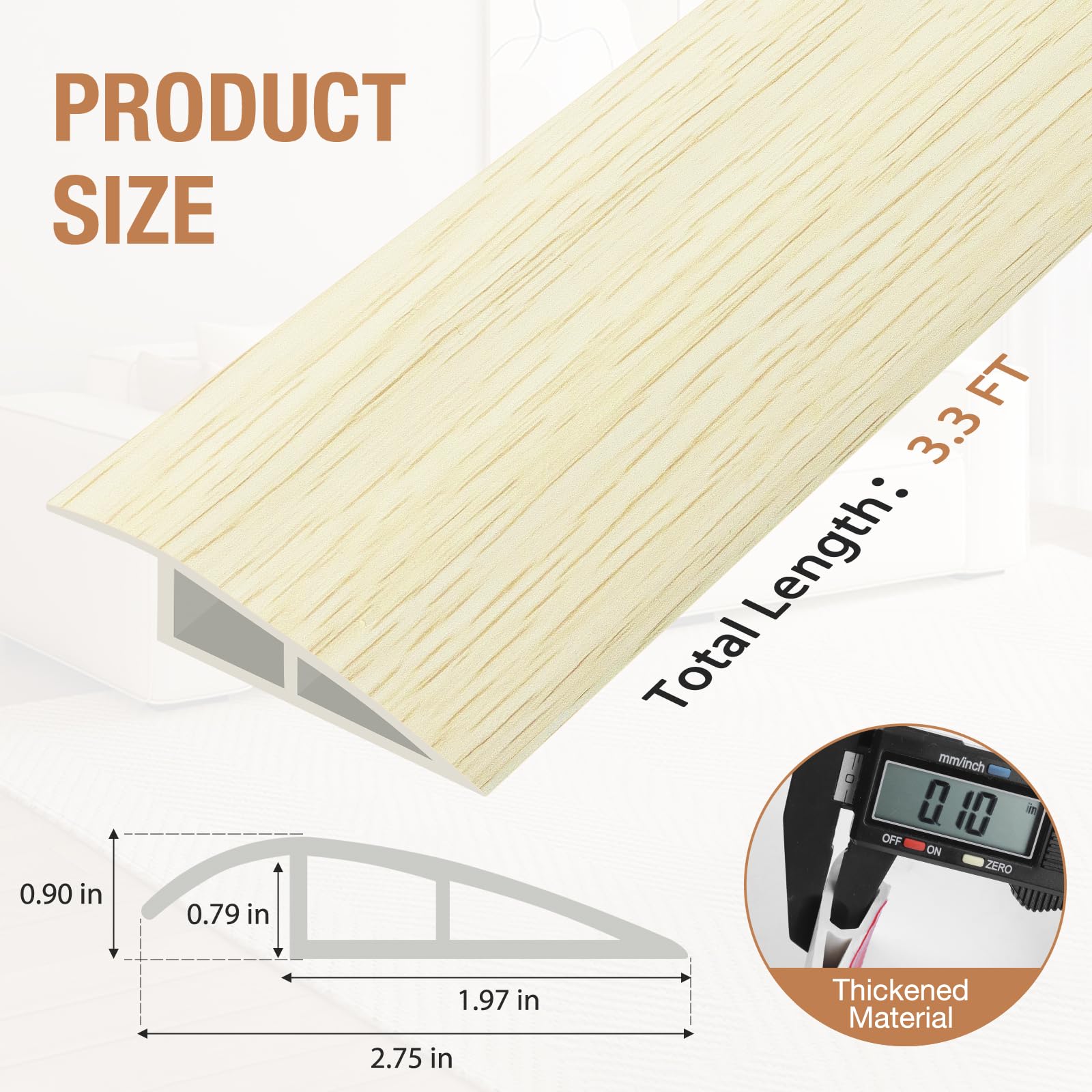 Floor Transition Strip Self Adhesive Vinyl Door Threshold Strip (3.3 Foot)