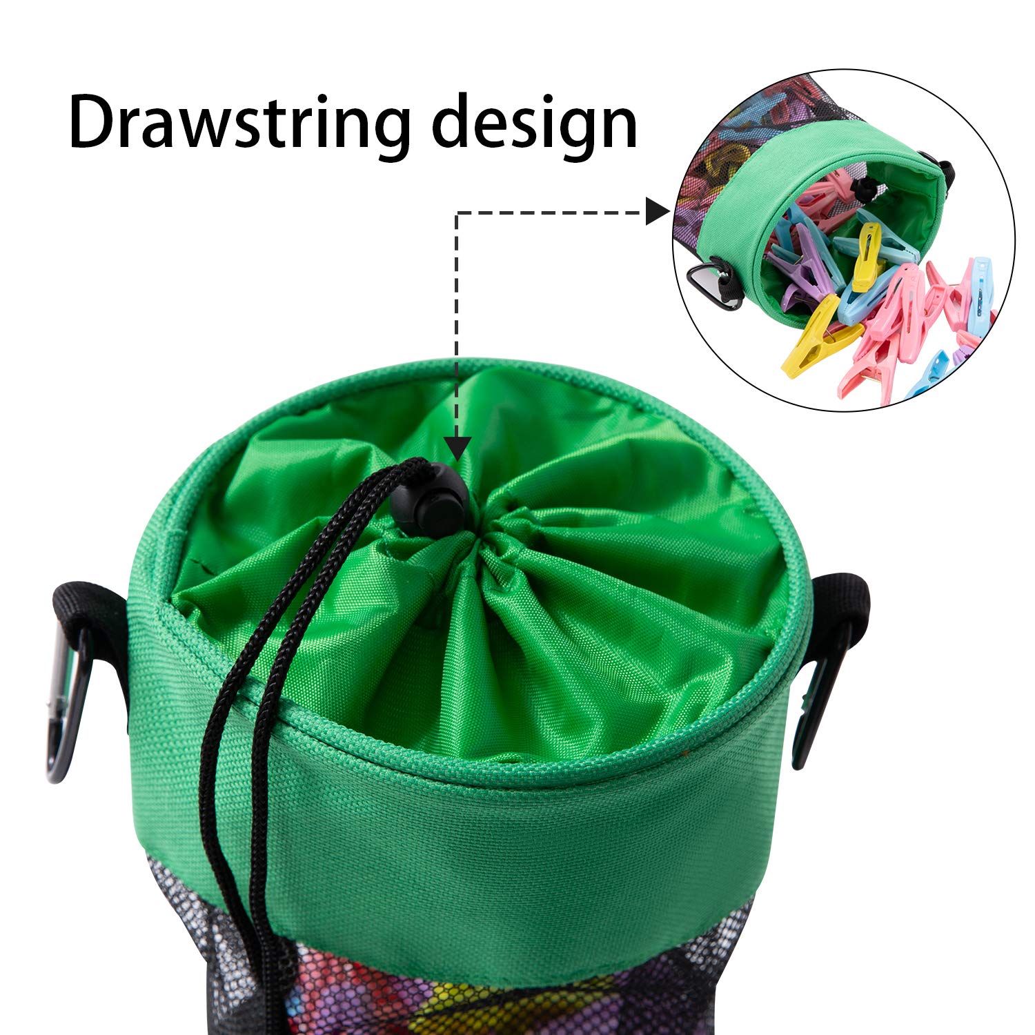 Mesh Clothespin Bag with Hooks Hanging Clothes Pin Bag with Drawstring Closure Clothespin Holder