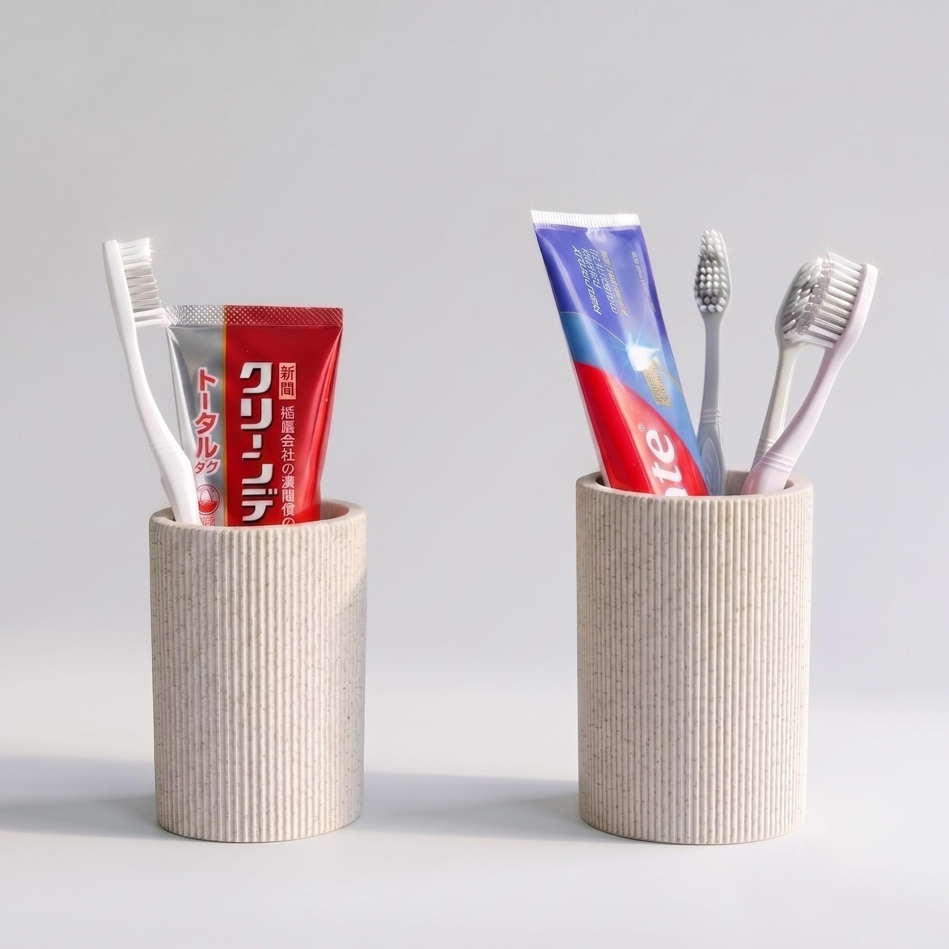 Tall Sand Beige Toothbrush Holder for Bathroom Countertop